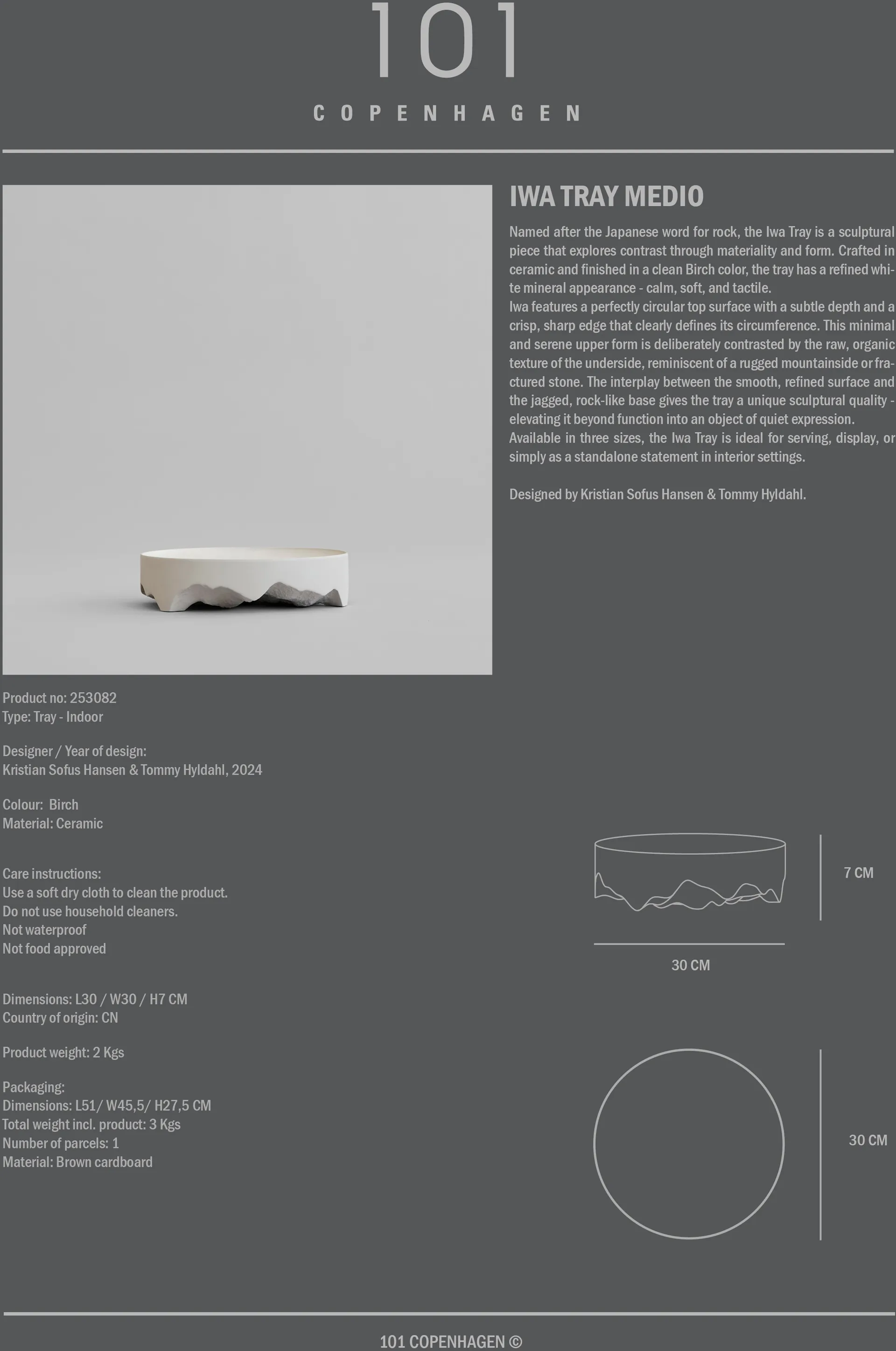 Iwa dekorasjonsbrett, Birch, Ø30 101 Copenhagen