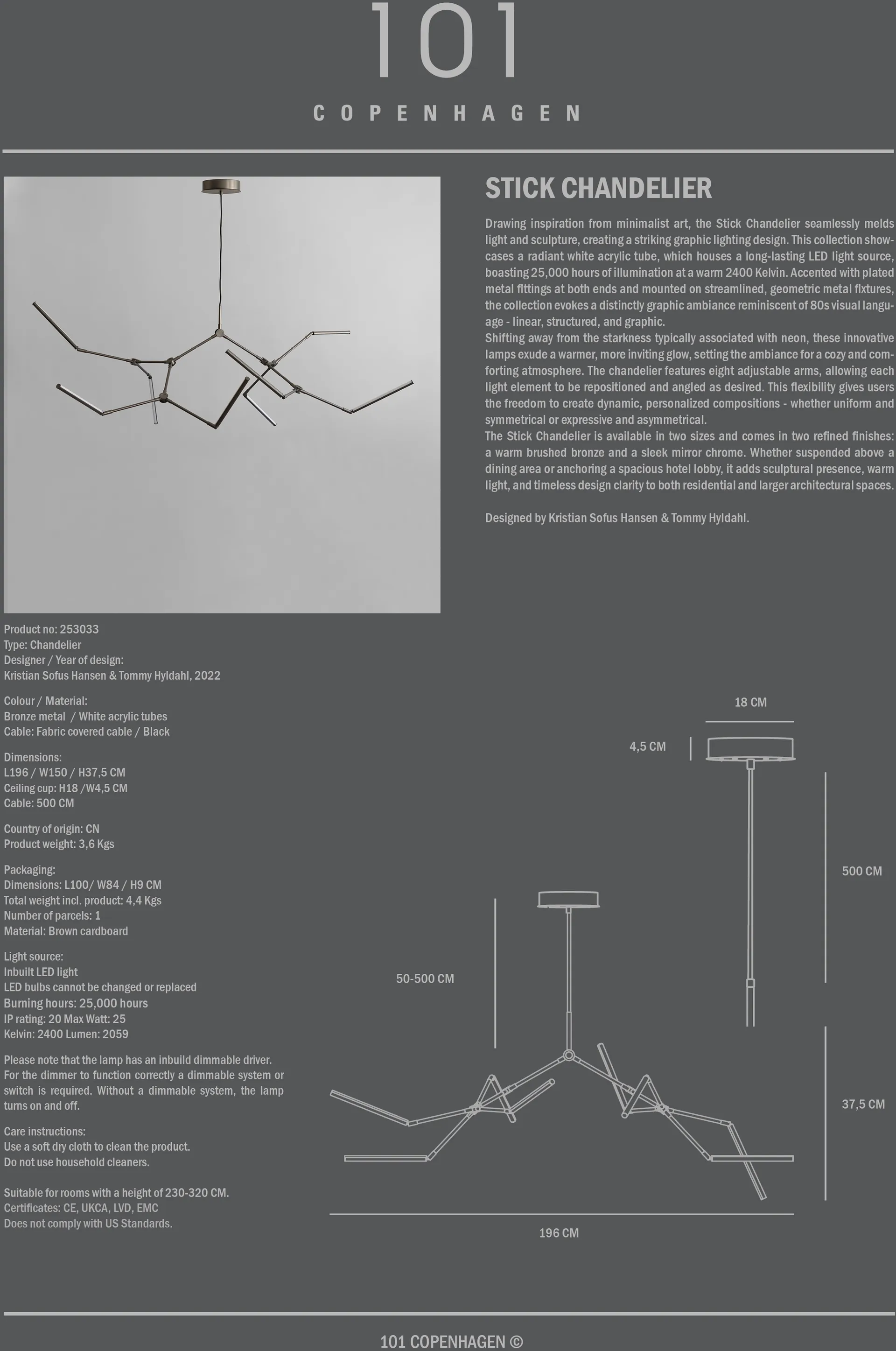 Stick chandelier takkrone, Bronze 101 Copenhagen