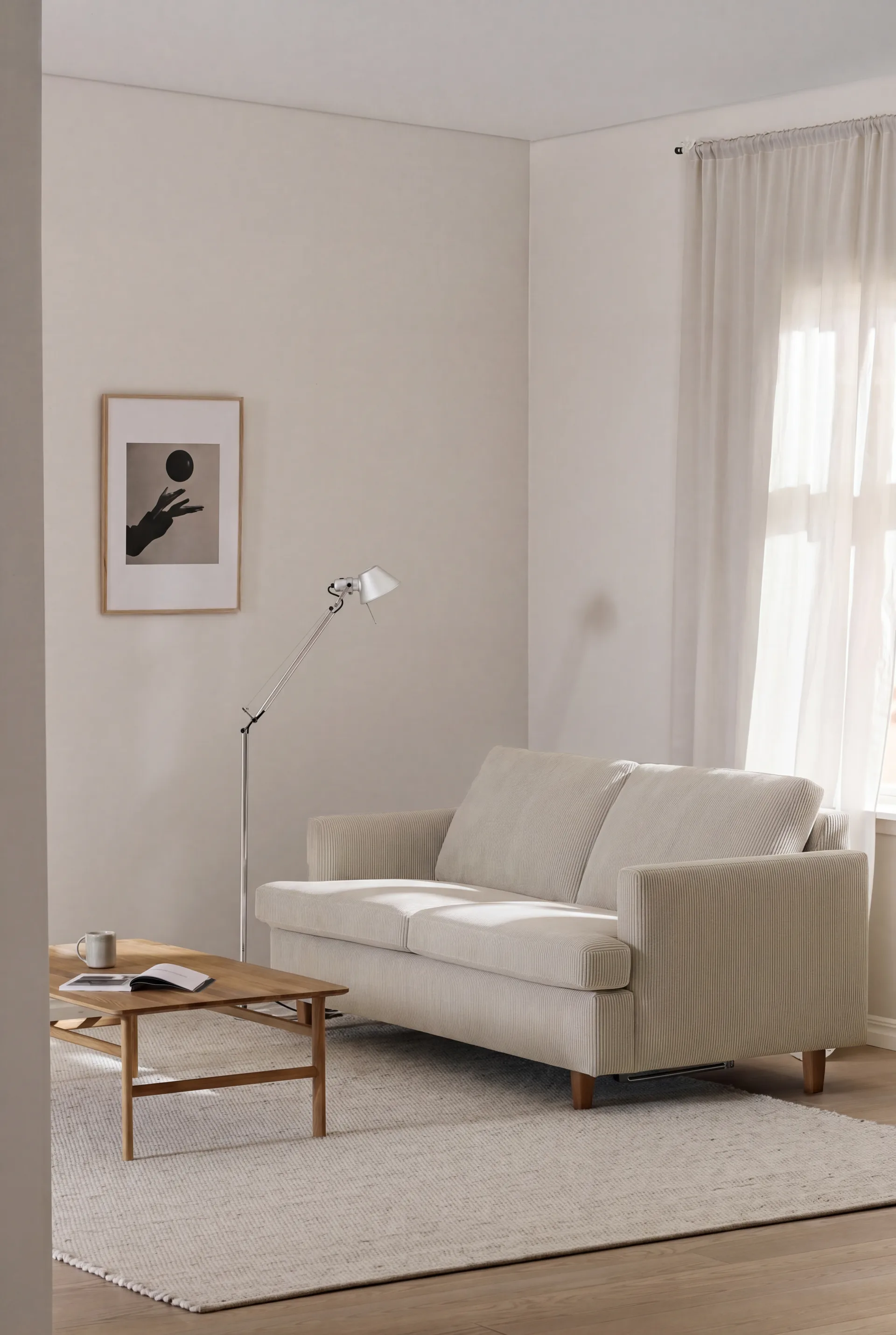 Binga 2,5-seters sovesofa, Jump Beige 1956-eikebeiset ask 1898