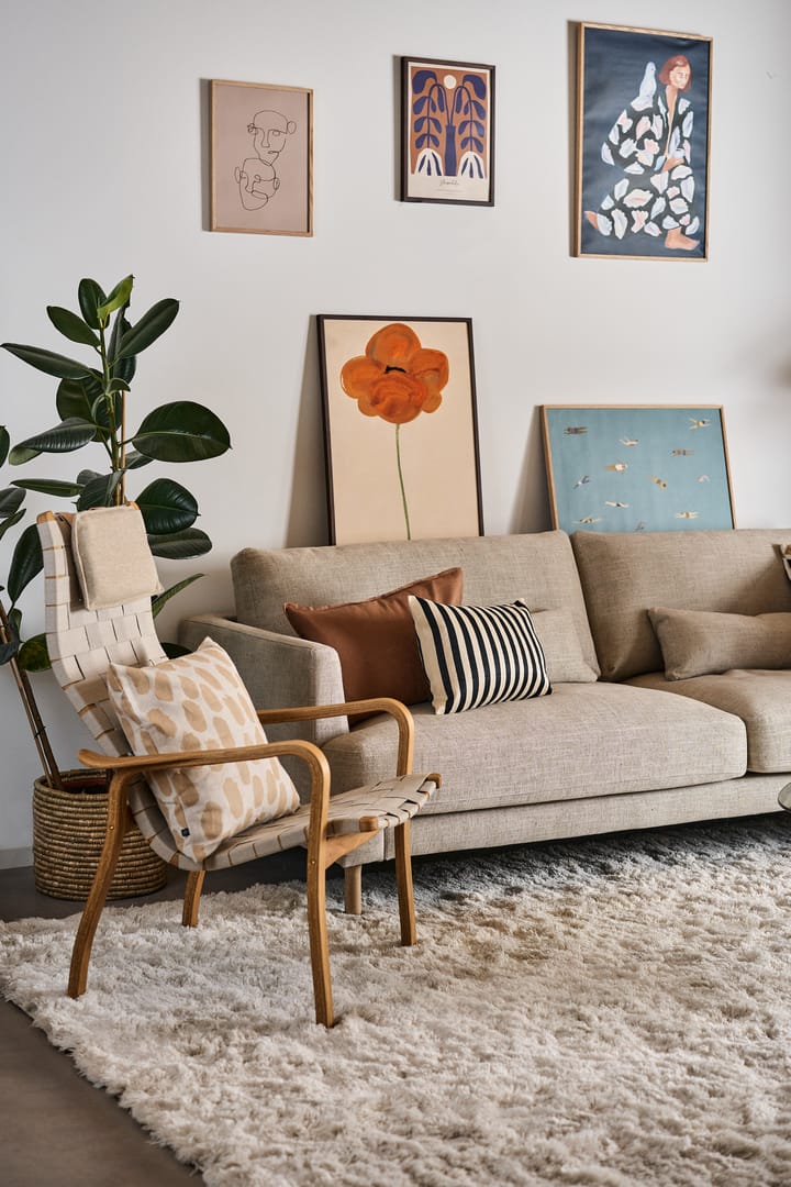 Bredhult sofa, 3-seter tekstil bern 0341 beige, hvitoljede eikeben 1898