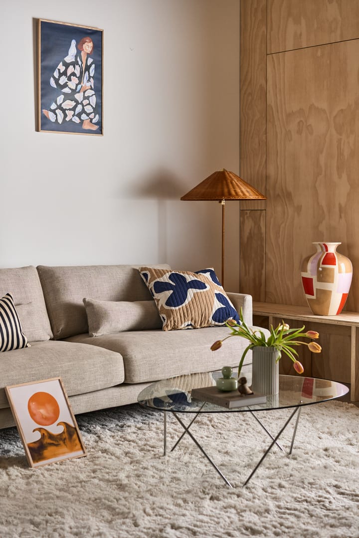Bredhult sofa, 3-seter tekstil bern 0341 beige, hvitoljede eikeben 1898