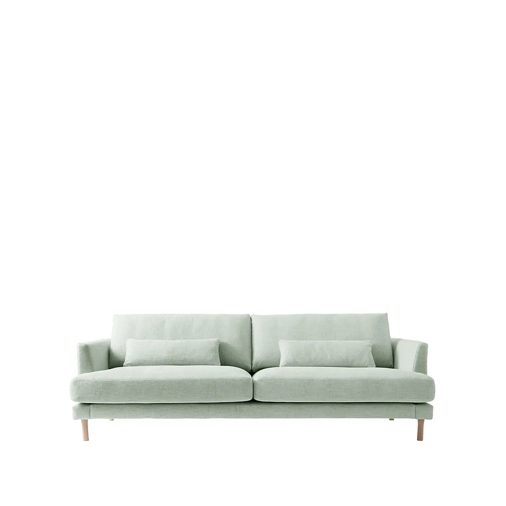 Bredhult sofa, 3-seter tekstil bern 0345 green, hvitoljede eikeben 1898