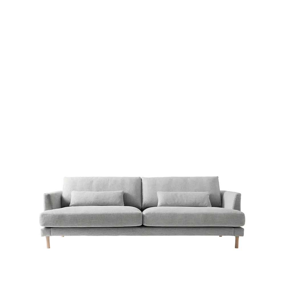 Bredhult sofa, 3-seter tekstil bern 0348 grey, hvitoljede eikeben 1898