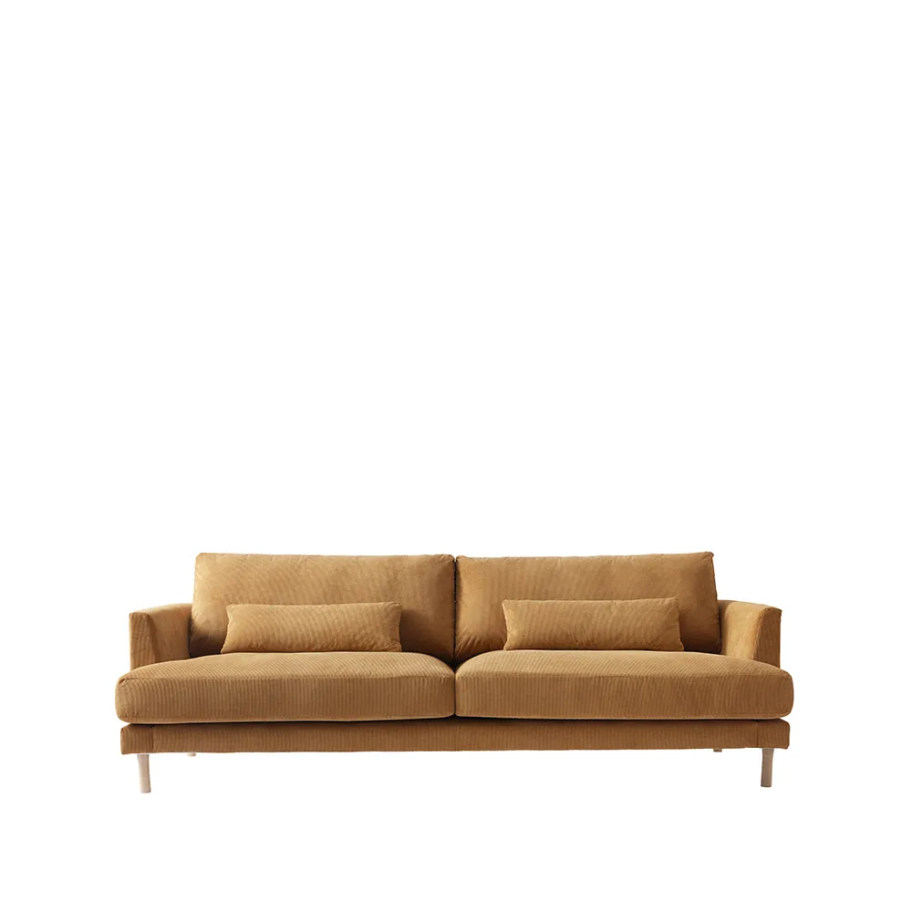 Bredhult sofa, 3-seter tekstil jump 1959 honey, hvitoljede eikeben 1898