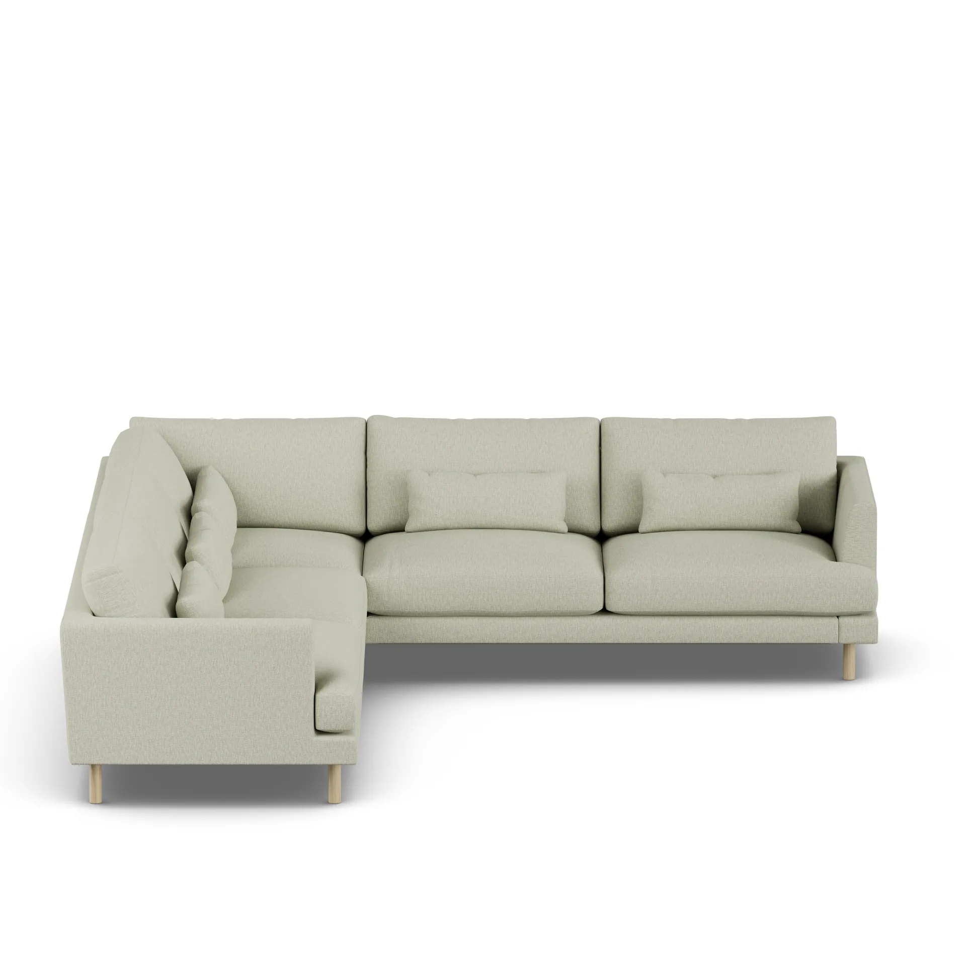 Bredhult sofa, Luiza Beige 3981-hvitoljet eik, hjørnesofa F 1898