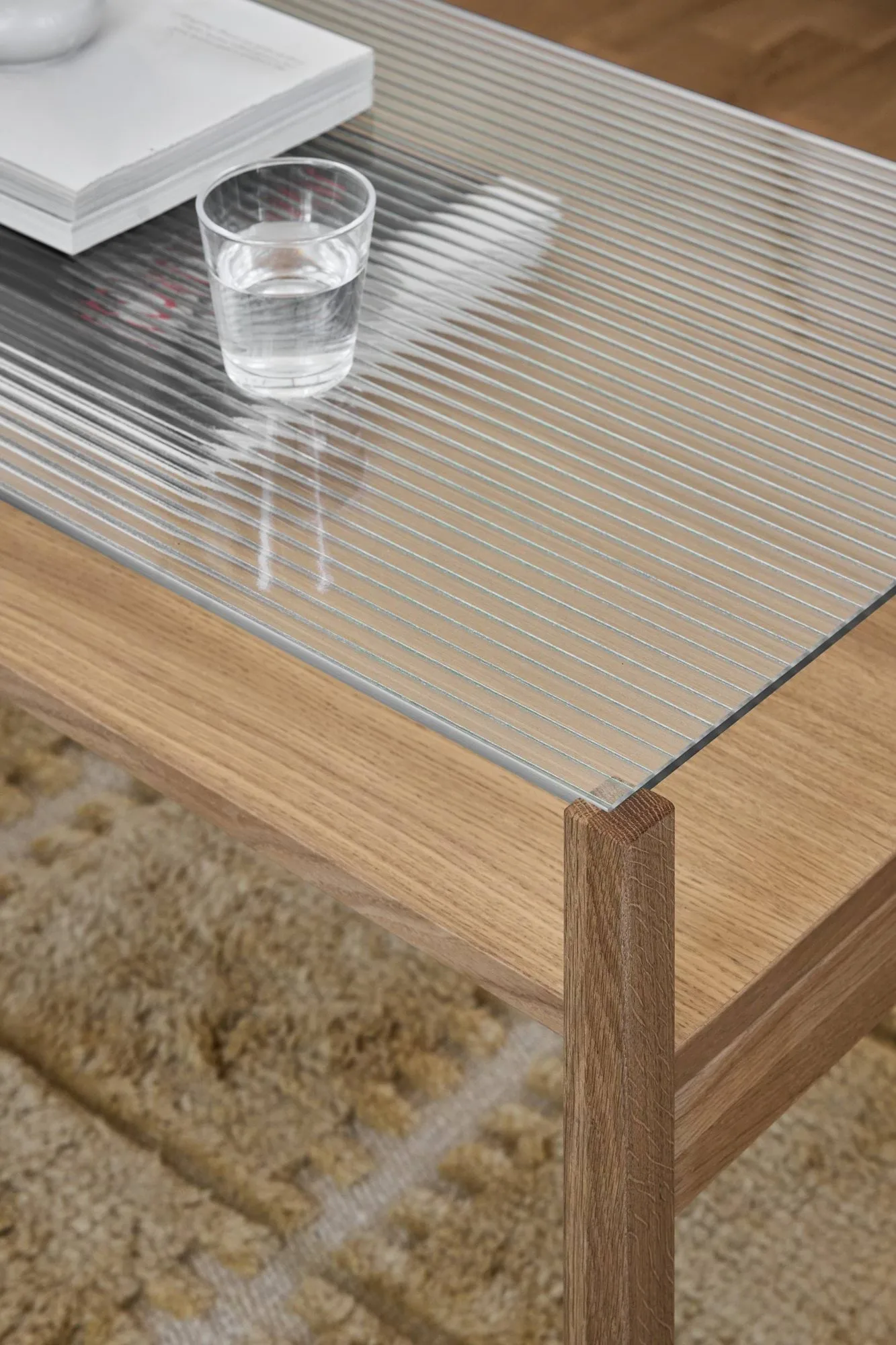 Lid sofabord, Hvitpigmentert eik-glass, 125x50 cm 1898