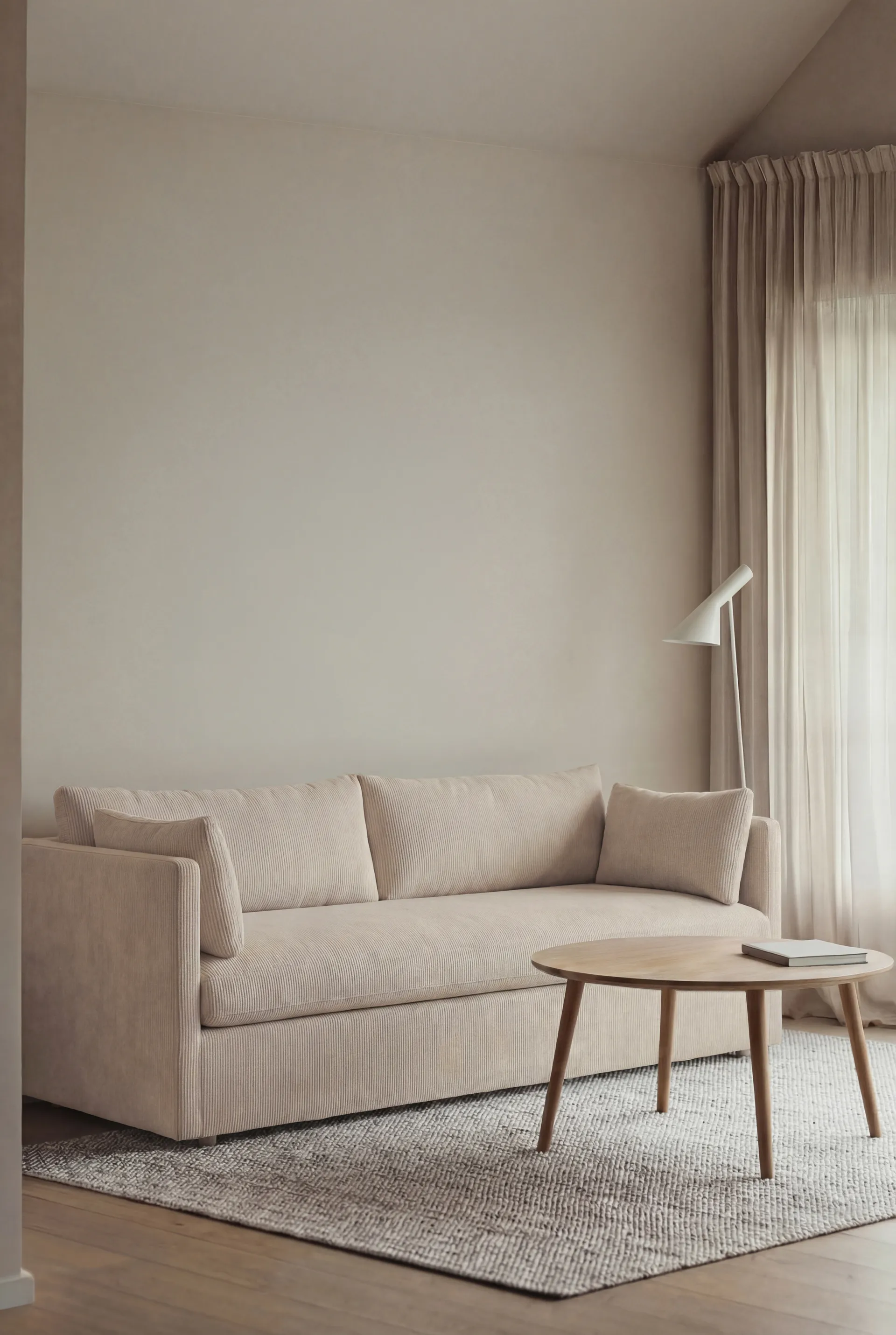 Linnevik sofa, Jump Beige 1956-hvitoljet eik, 3-seters, med skjørt 1898