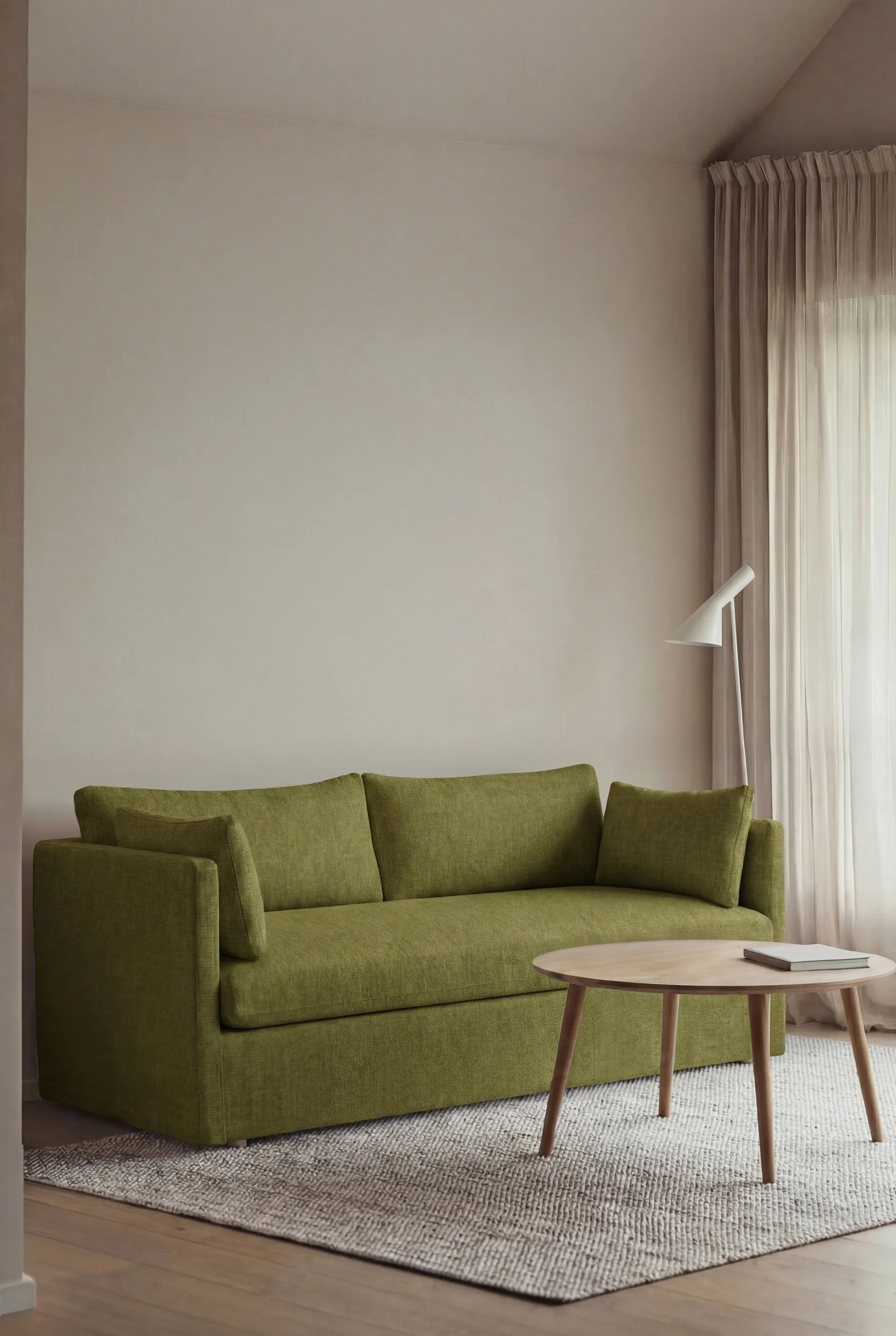 Linnevik sofa, Luiza Green 3975-hvitoljet eik, 2-seters, med skjørt 1898