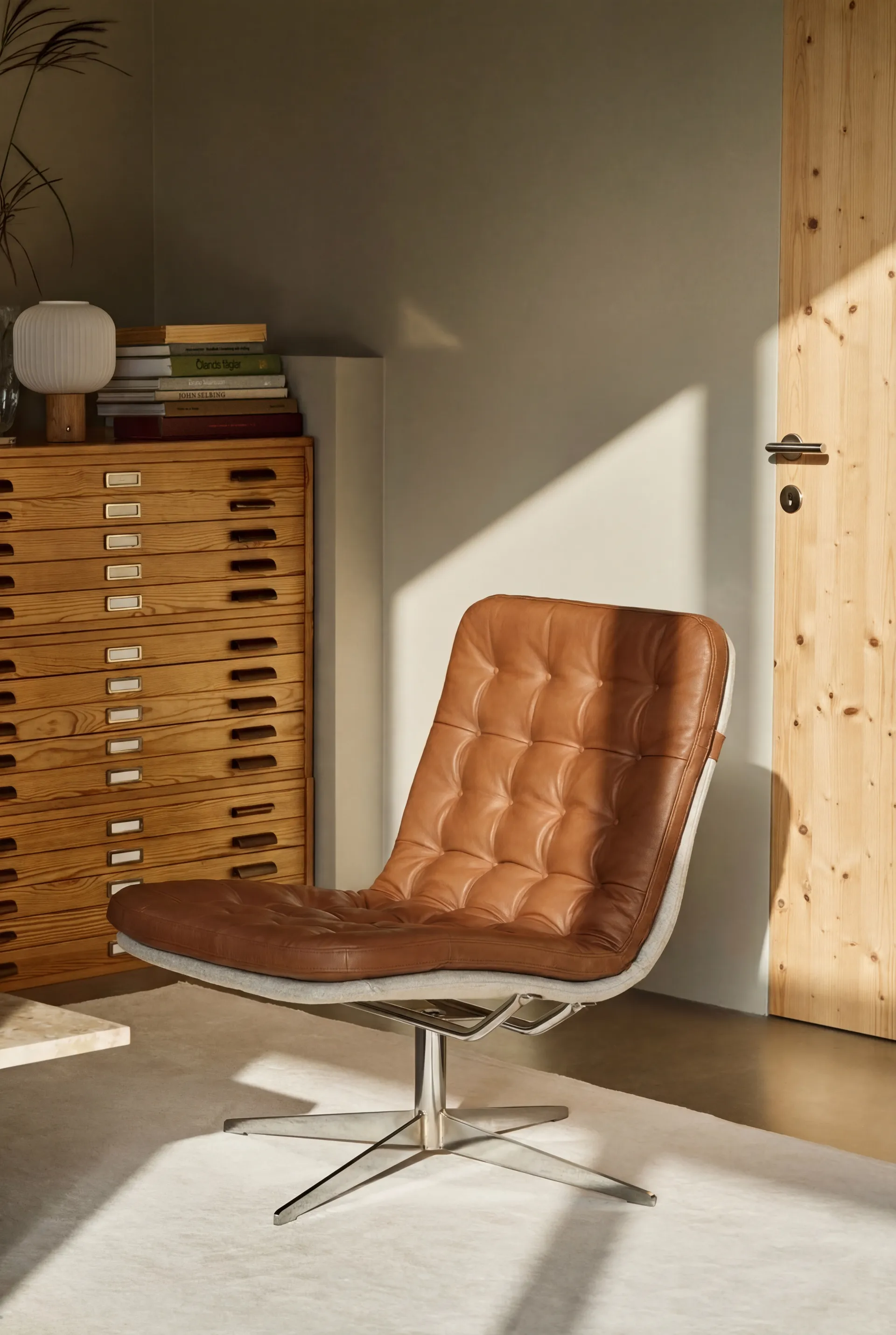 Loholm lenestol med svingfunksjon, Cognac lær-Bern Beige 0341 1898