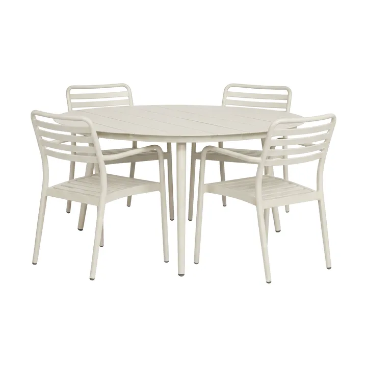 Marsala spisebord Ø140 cm + Messina karmstol 4 stk, Off white - 1898
