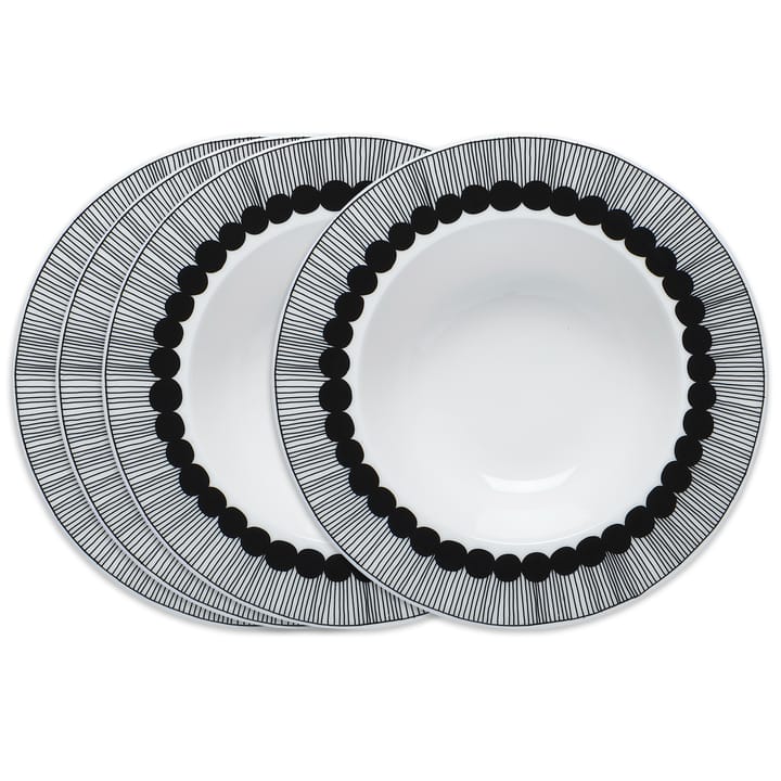 Siirtolapuutarha dyp tallerken Ø 20 cm,  4-pakk - svart-hvit - Marimekko