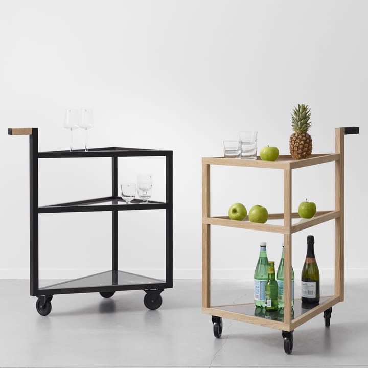 Move serveringsvogn, eik hvitoljet, big, marmor marquina, glass A2