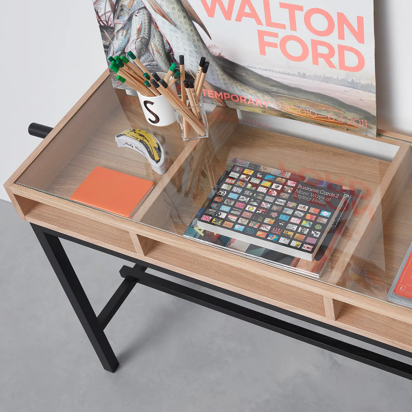 Shift skrivebord med hjul, Hvitoljet eik-svart A2