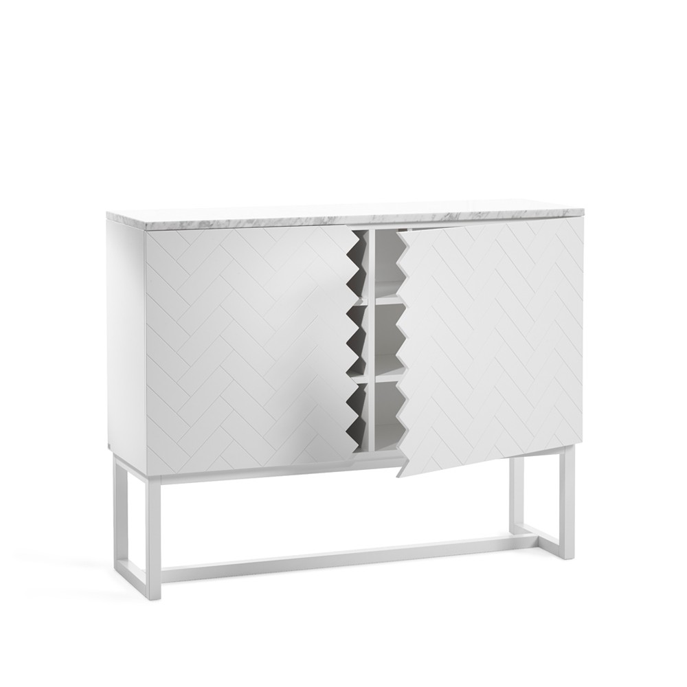 A2 Story Sideboard hvit, hvit marmortopp, hvitt stativ