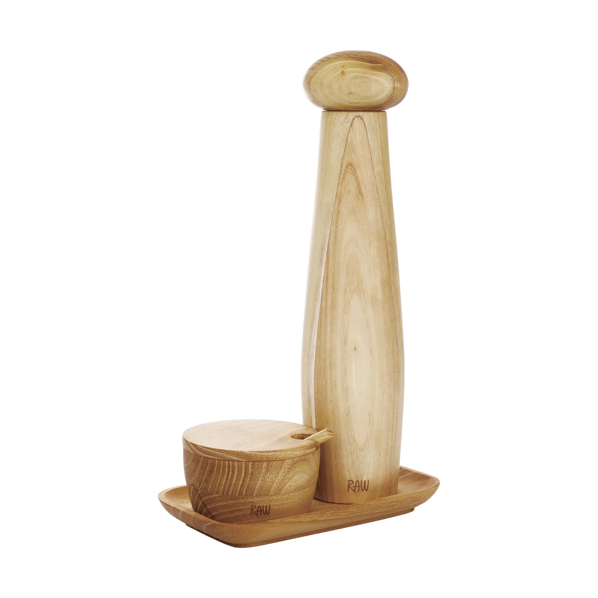 Raw keramisk pepperkvern saltskål & brett 3 deler, Teak Aida