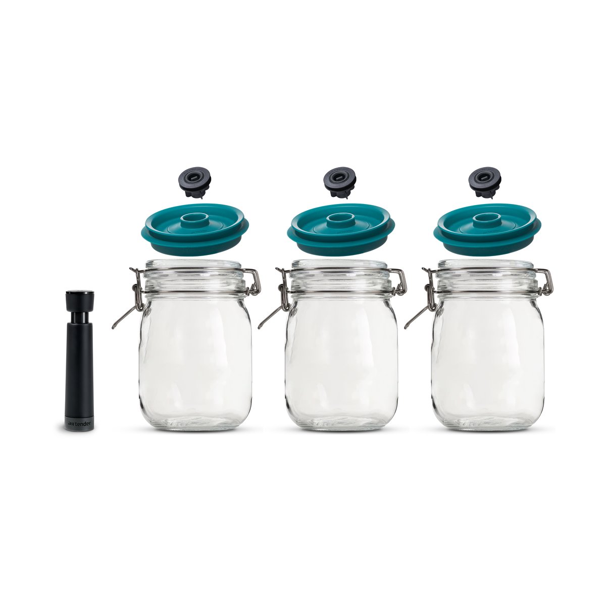 Airtender vakuumforseglingskrukker 3-pk 1,5L | Skandinavisk Design | Oppbevaringsbokser | Grønn
