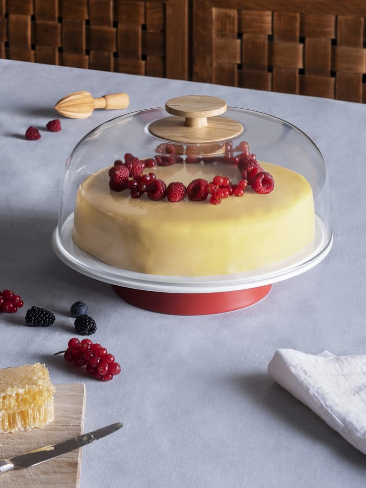 Mattina kakefat med glasskuppel, Rød Alessi