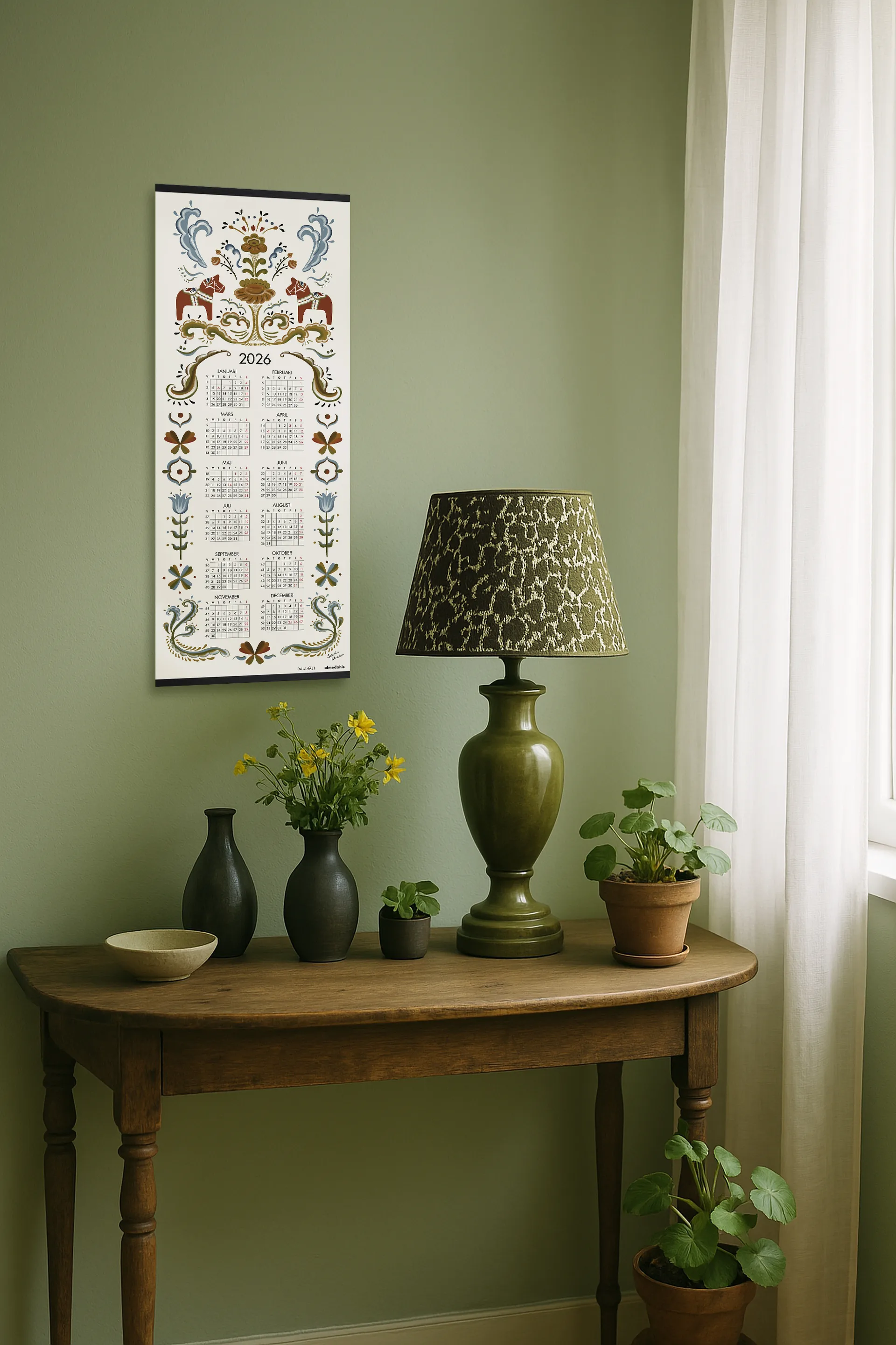 Dalahäst kalender 2026, 35x90 cm Almedahls