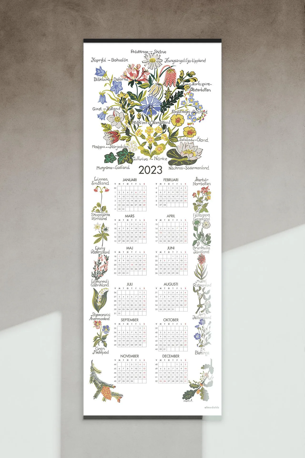 Landskapsblomster kalender 2023, 35 x 90 cm Almedahls