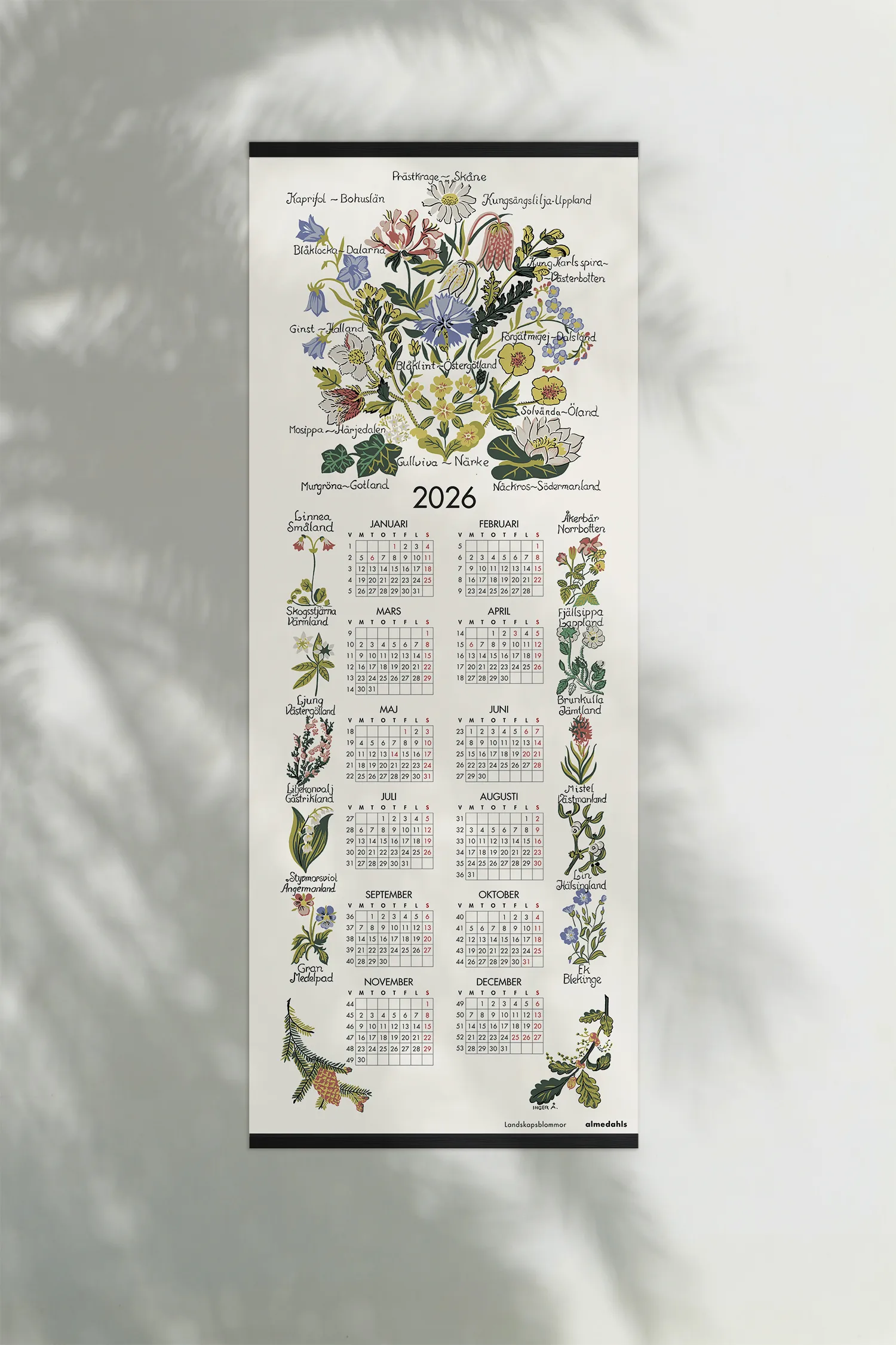 Landskapsblomster kalender 2026, 35x90 cm Almedahls