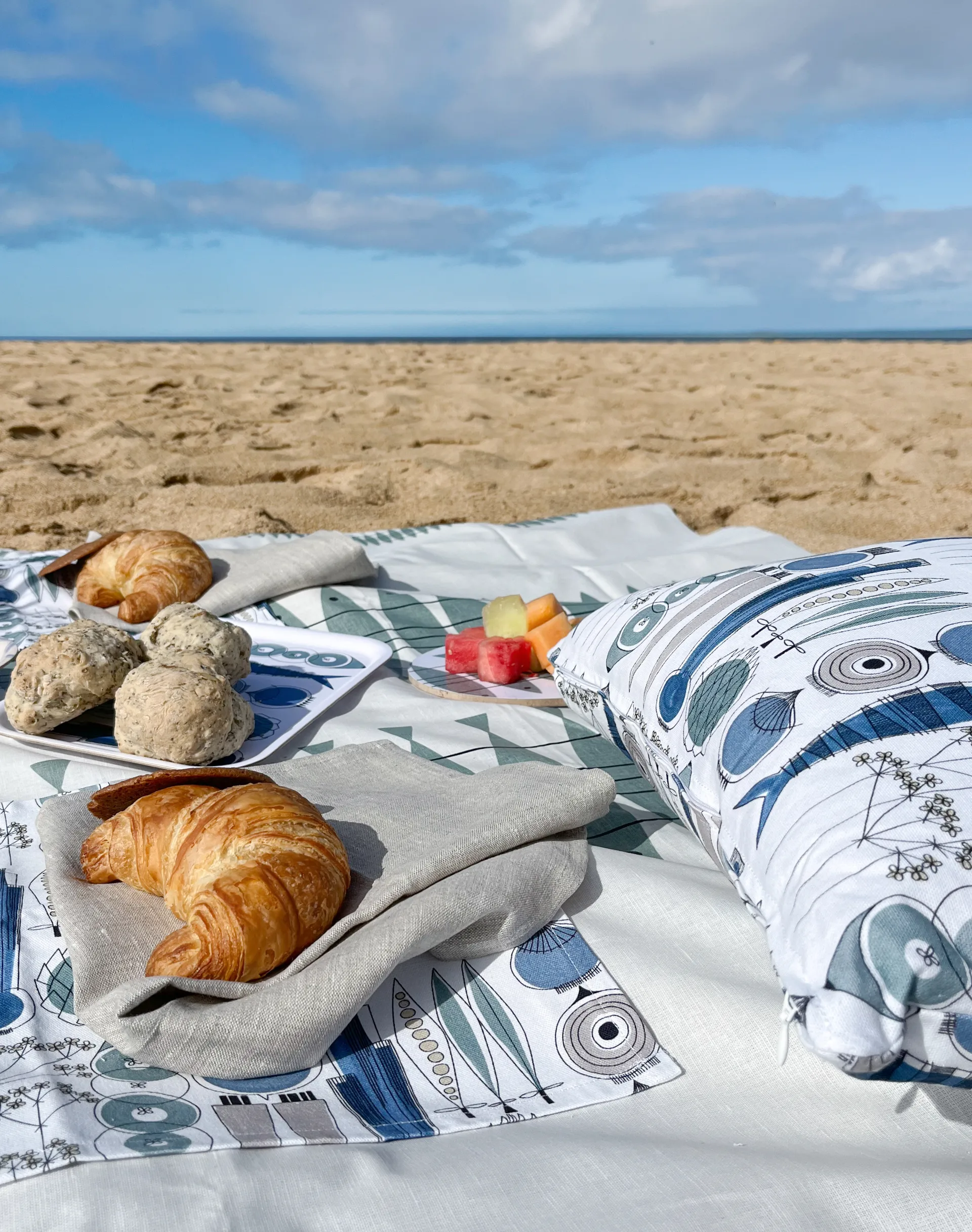 Piknik putetrekk 47 x 47 cm, Blå-beige Almedahls