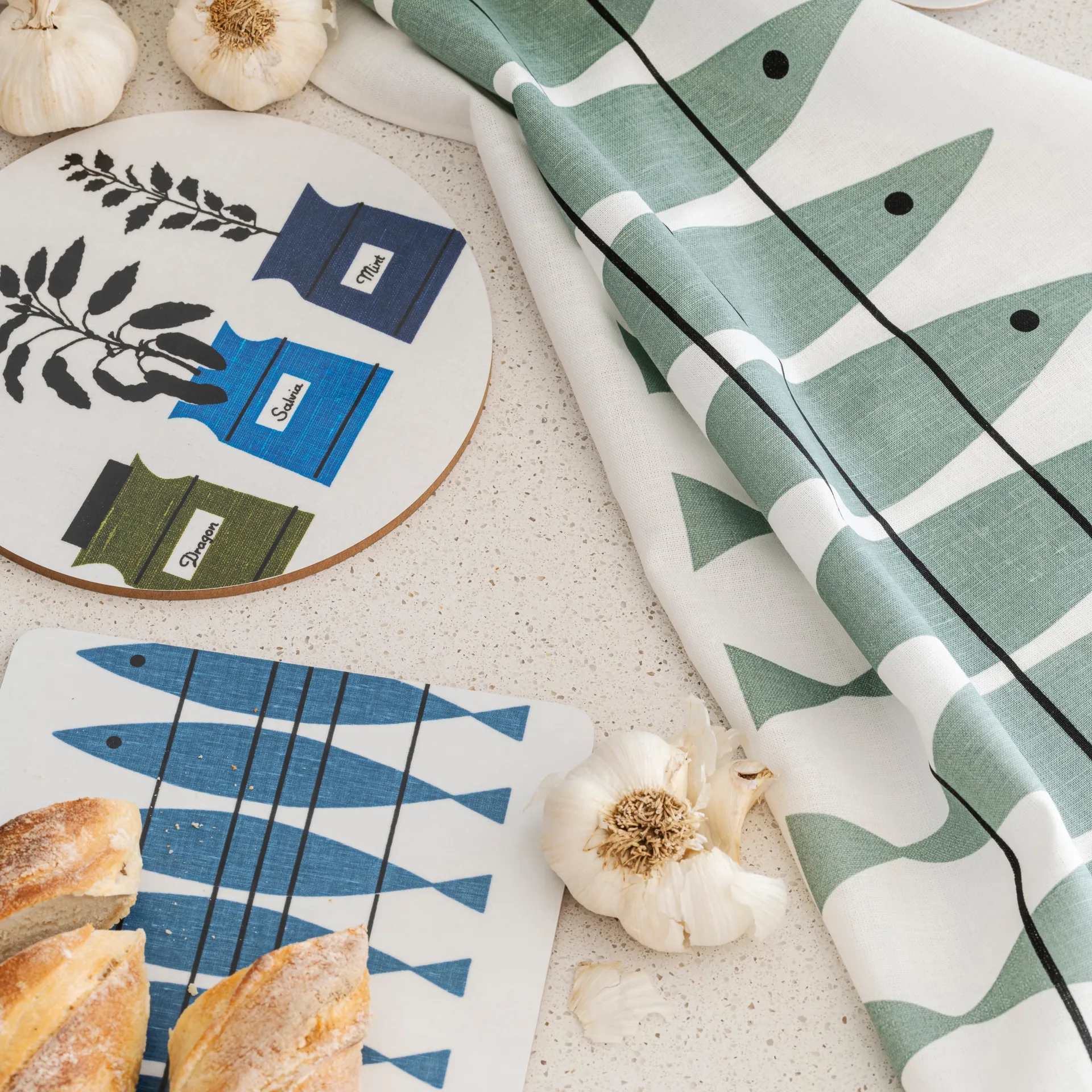 Sill kjøkkenhåndkle, Grønn-grå Almedahls