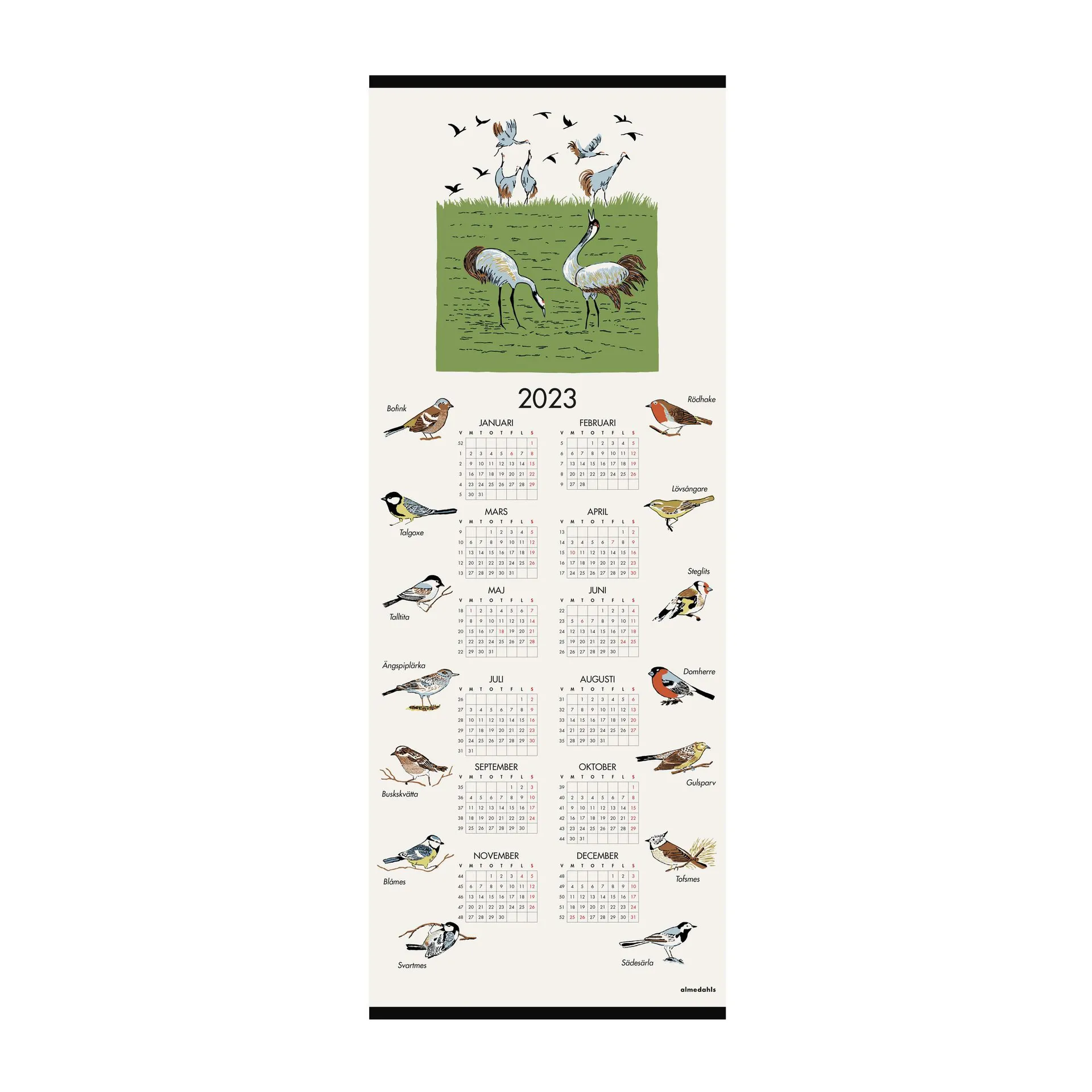 Svenske fugler kalender 2023, 35 x 90 cm Almedahls