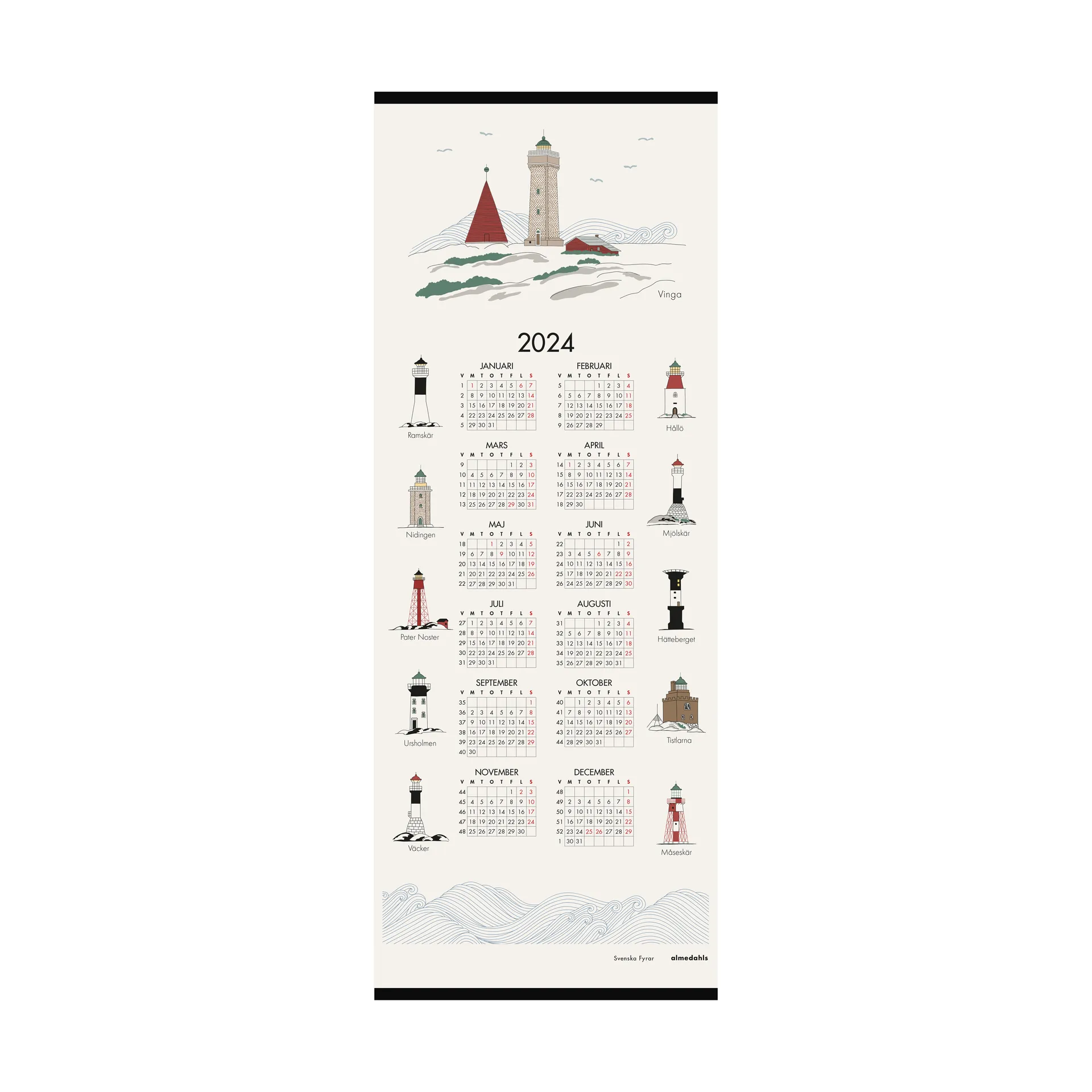 Svenske fyrtårn kalender 2024, 35 x 90 cm Almedahls