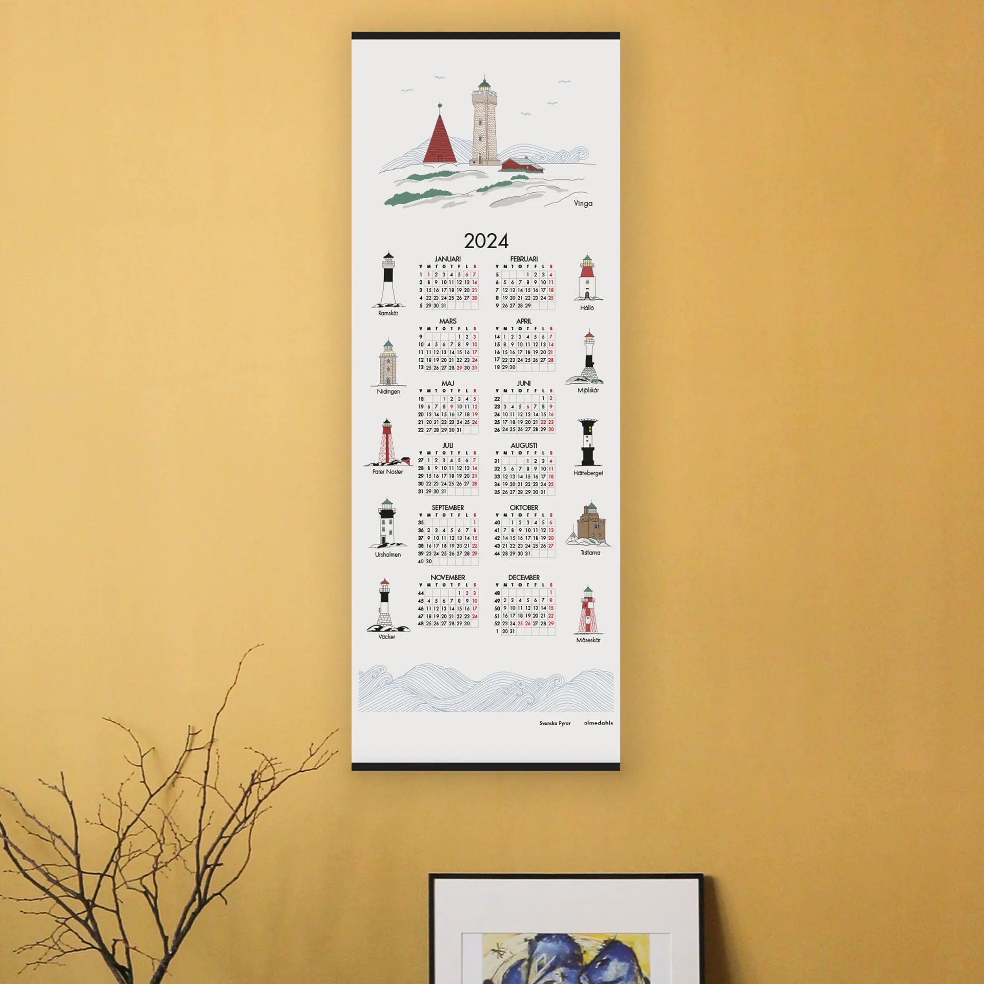Svenske fyrtårn kalender 2024, 35 x 90 cm Almedahls