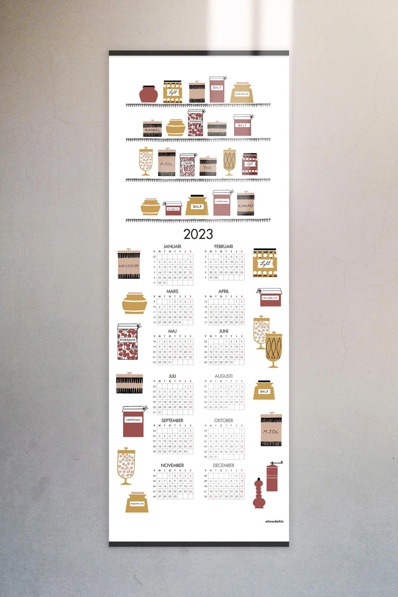 Syltekrukker kalender 2023, 35 x 90 cm Almedahls