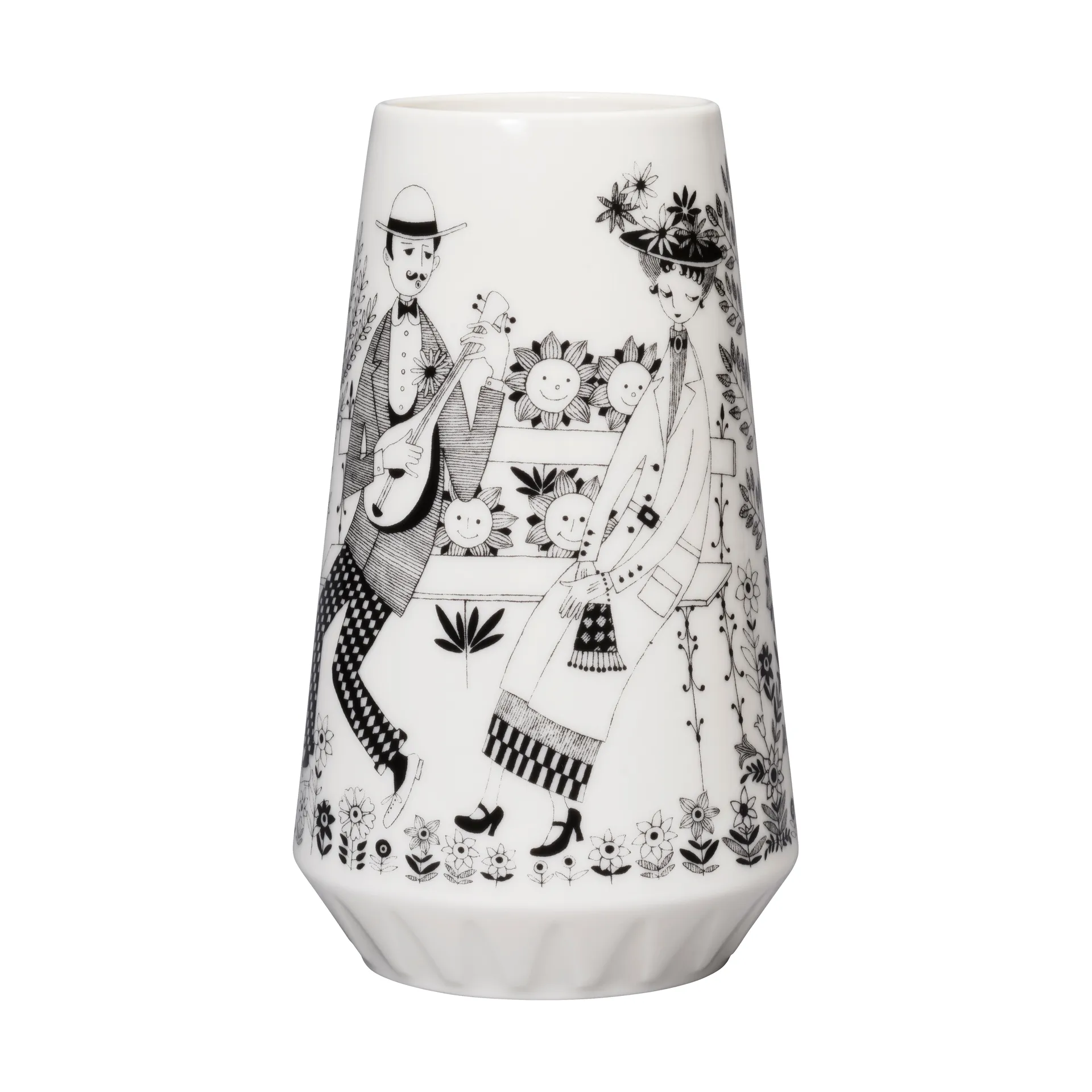 Emilia vase 19 cm, Svart-hvit Arabia