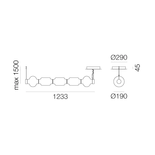 Alambicco horisontal pendel, 5 glasskupler Artemide