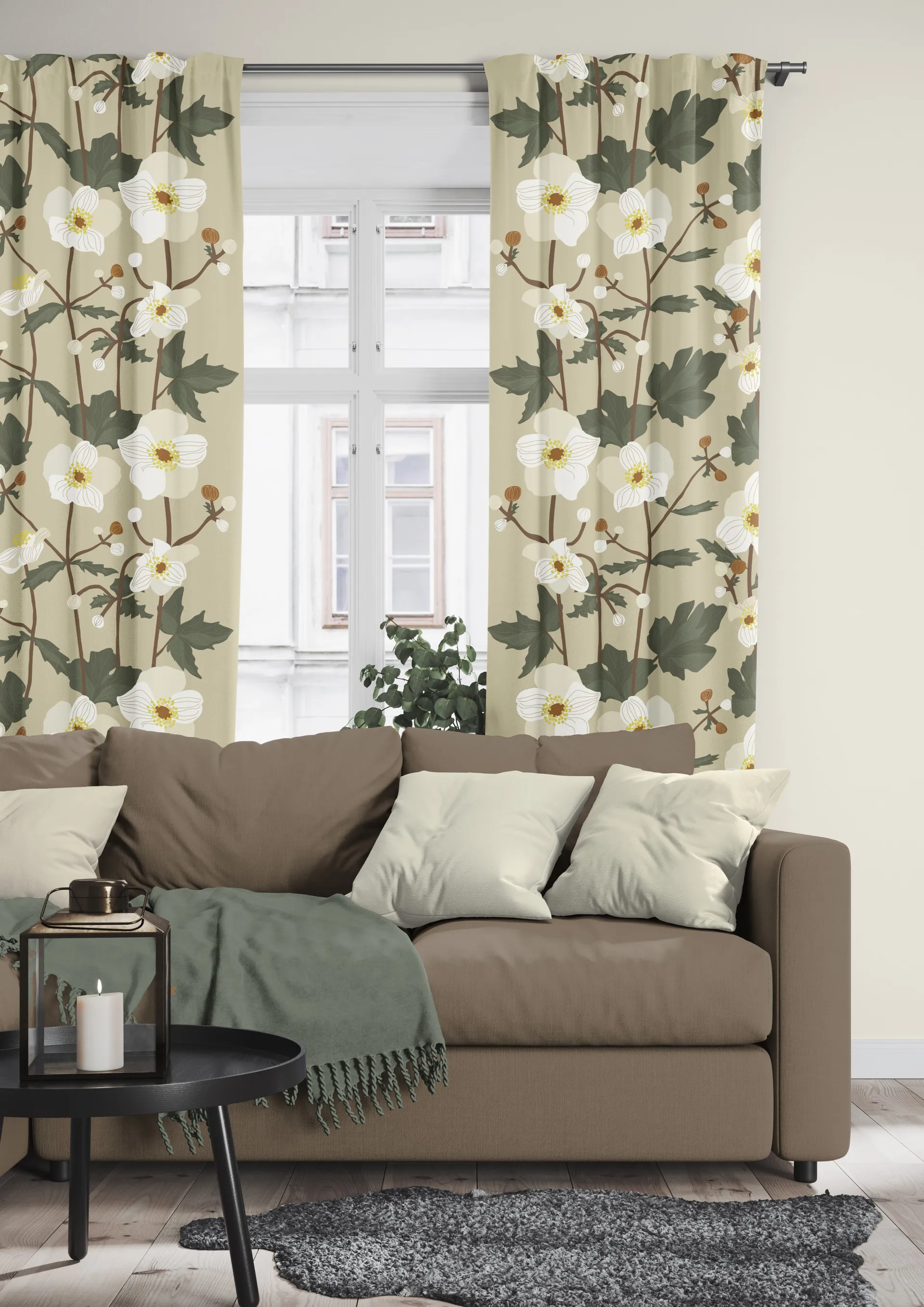 Anemon stoff, Beige Arvidssons Textil