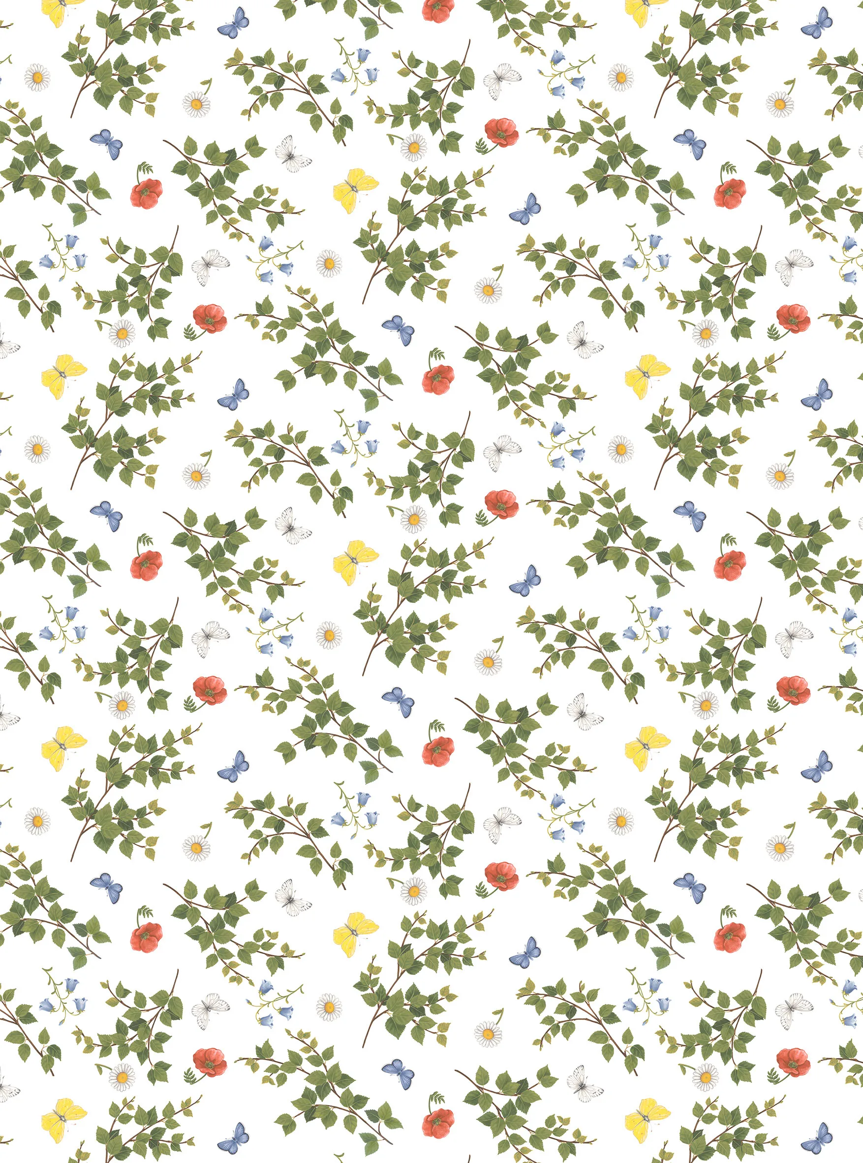 Björkäng stoff, Grønn-multi Arvidssons Textil