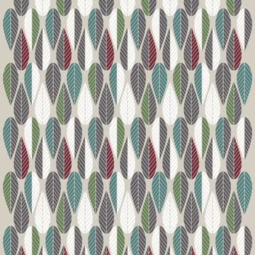 Blader stoff - vinrød-grønn-grå - Arvidssons Textil