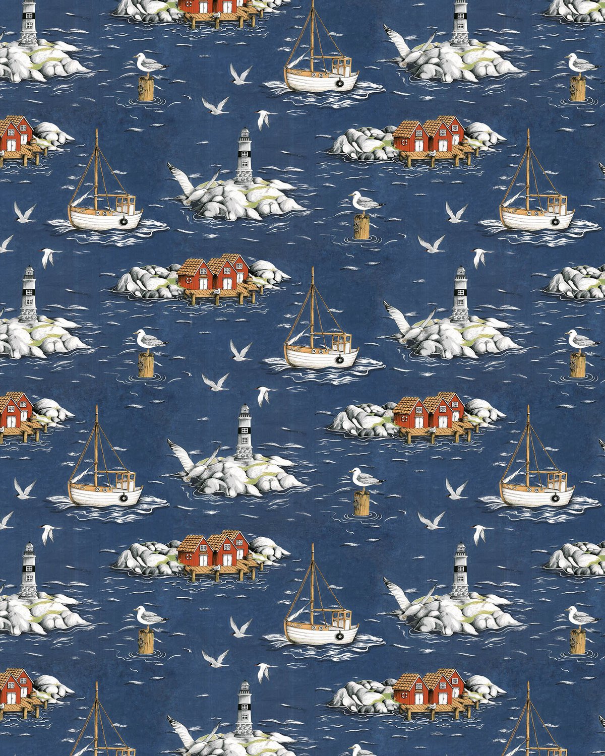 Arvidssons Textil Fiskeskär stoff Blå | Skandinavisk Design | Stoff & Metervare | Blå