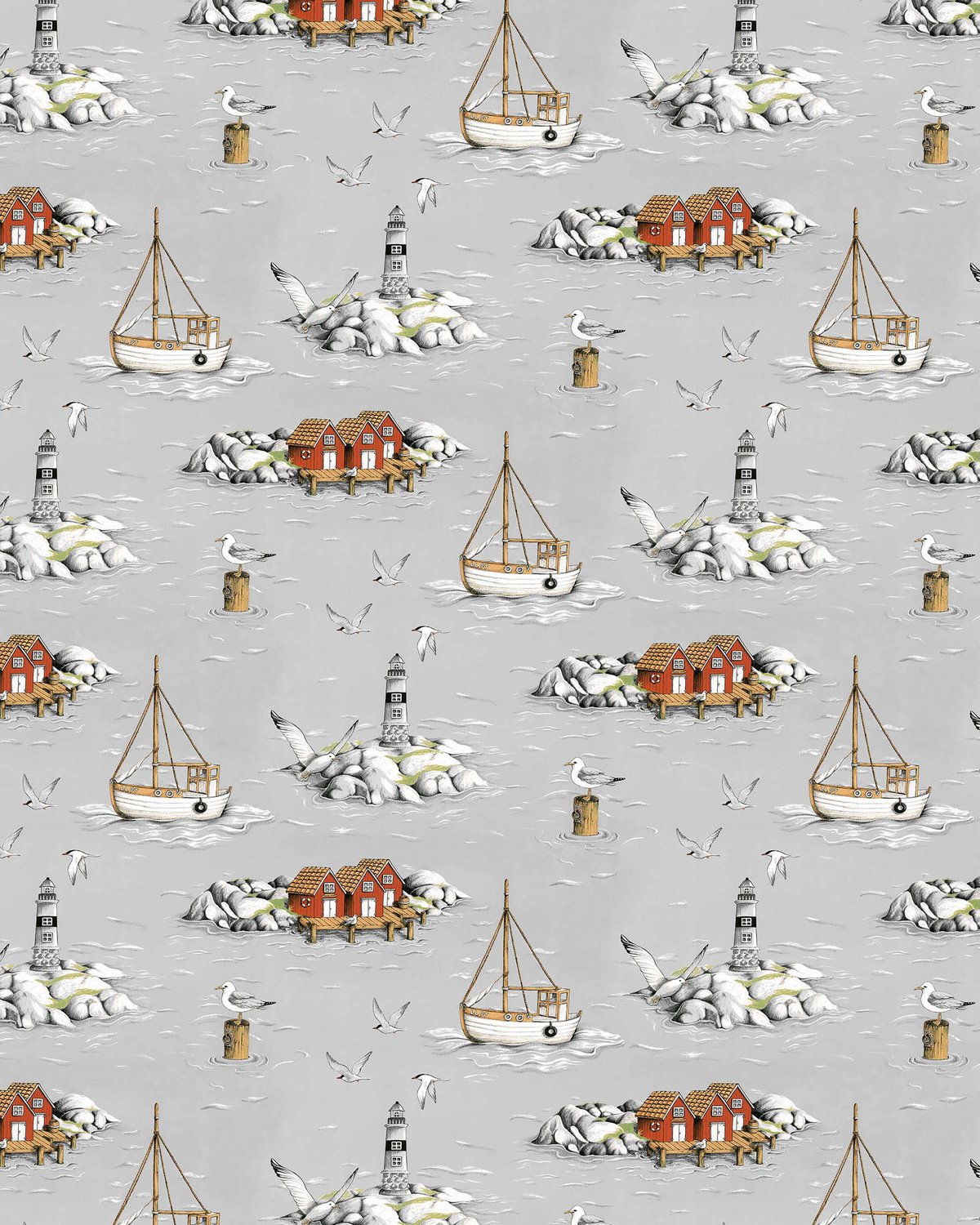 Arvidssons Textil Fiskeskär stoff Grå | Skandinavisk Design | Stoff & Metervare | Grå
