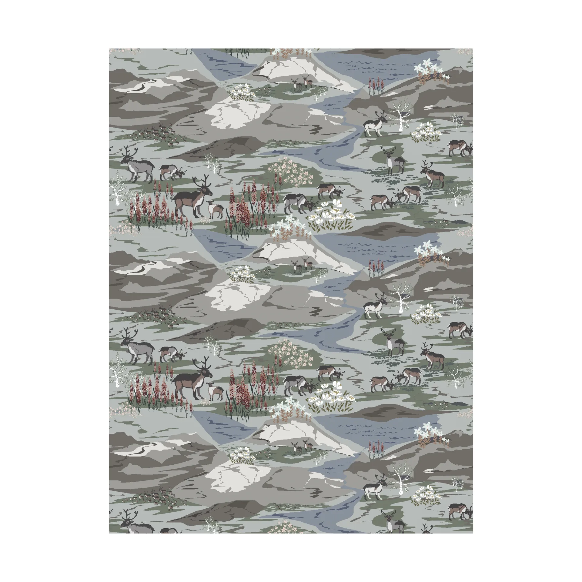 Fjällängar stoff, Grå/grønn Arvidssons Textil