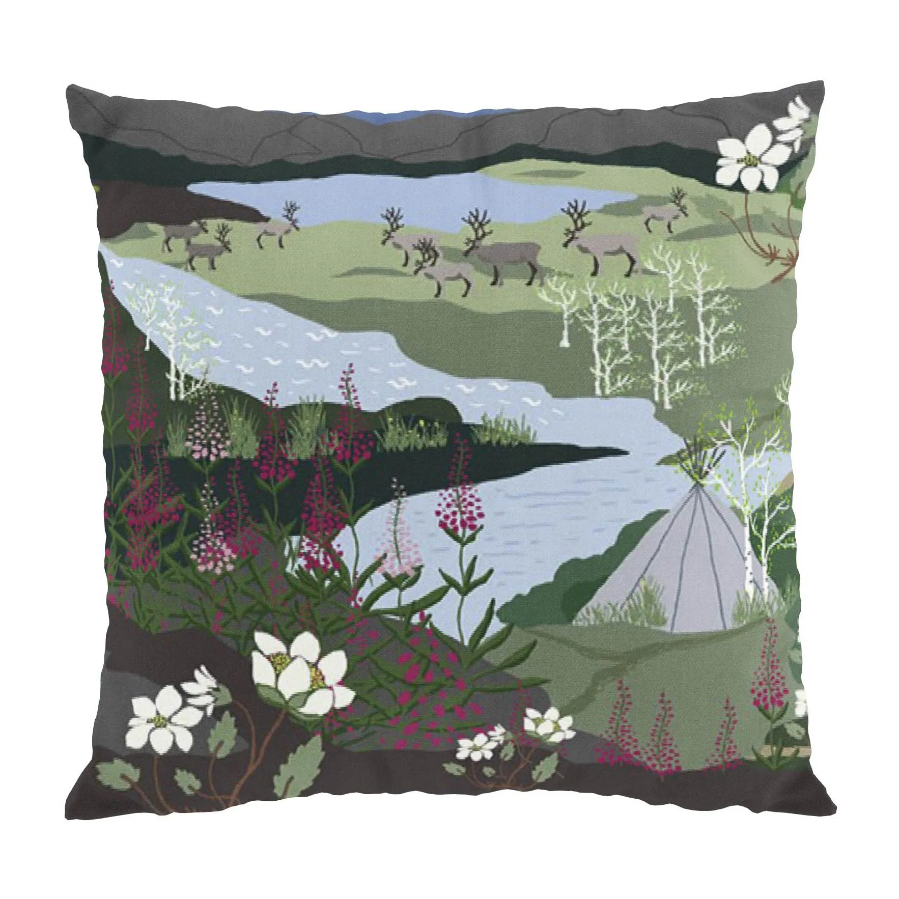 Fjällvandring putetrekk 47 x 47 cm, Blå-grønn Arvidssons Textil