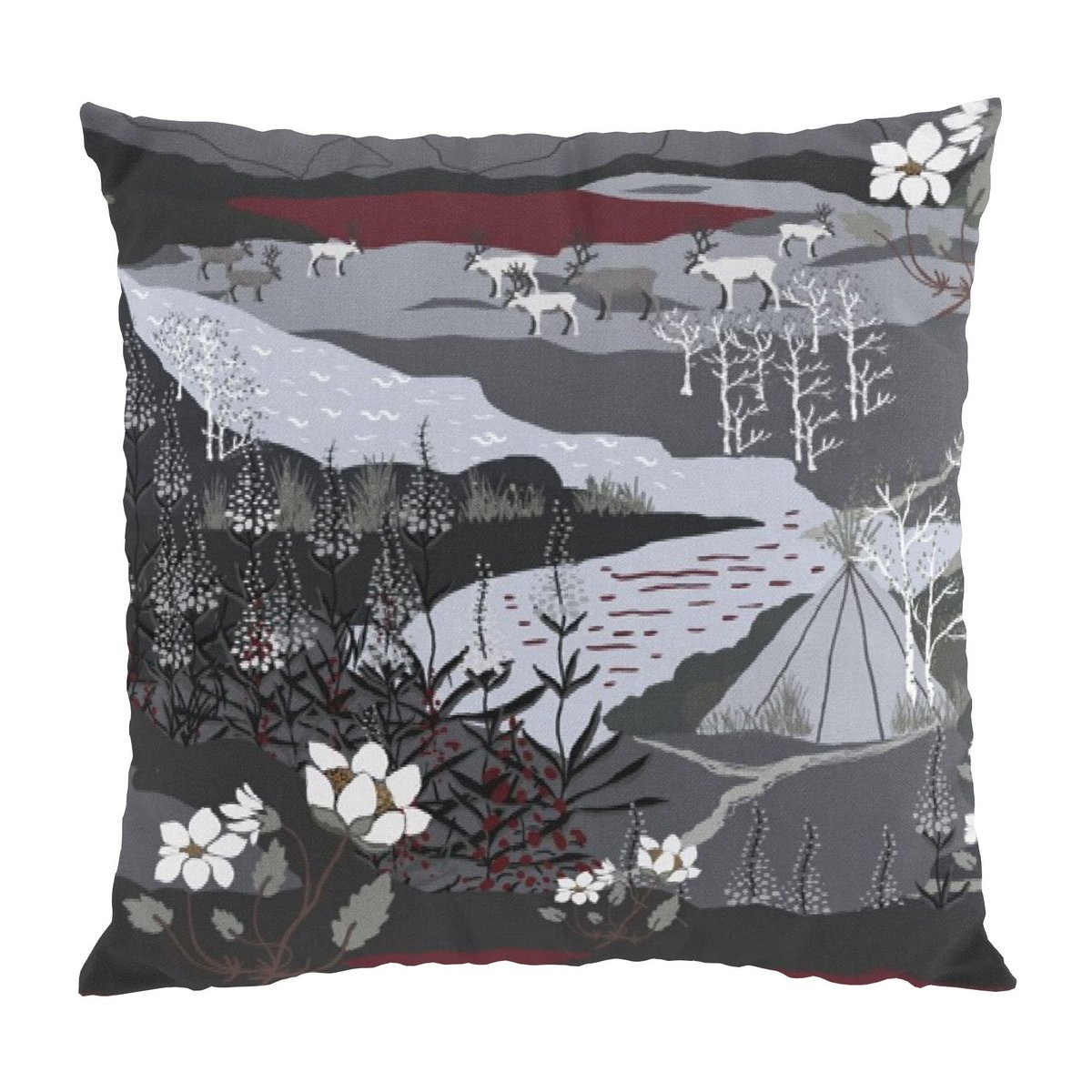 Bilde av Arvidssons Textil Fjällvandring putetrekk 47 x 47 cm Grå-vinrød