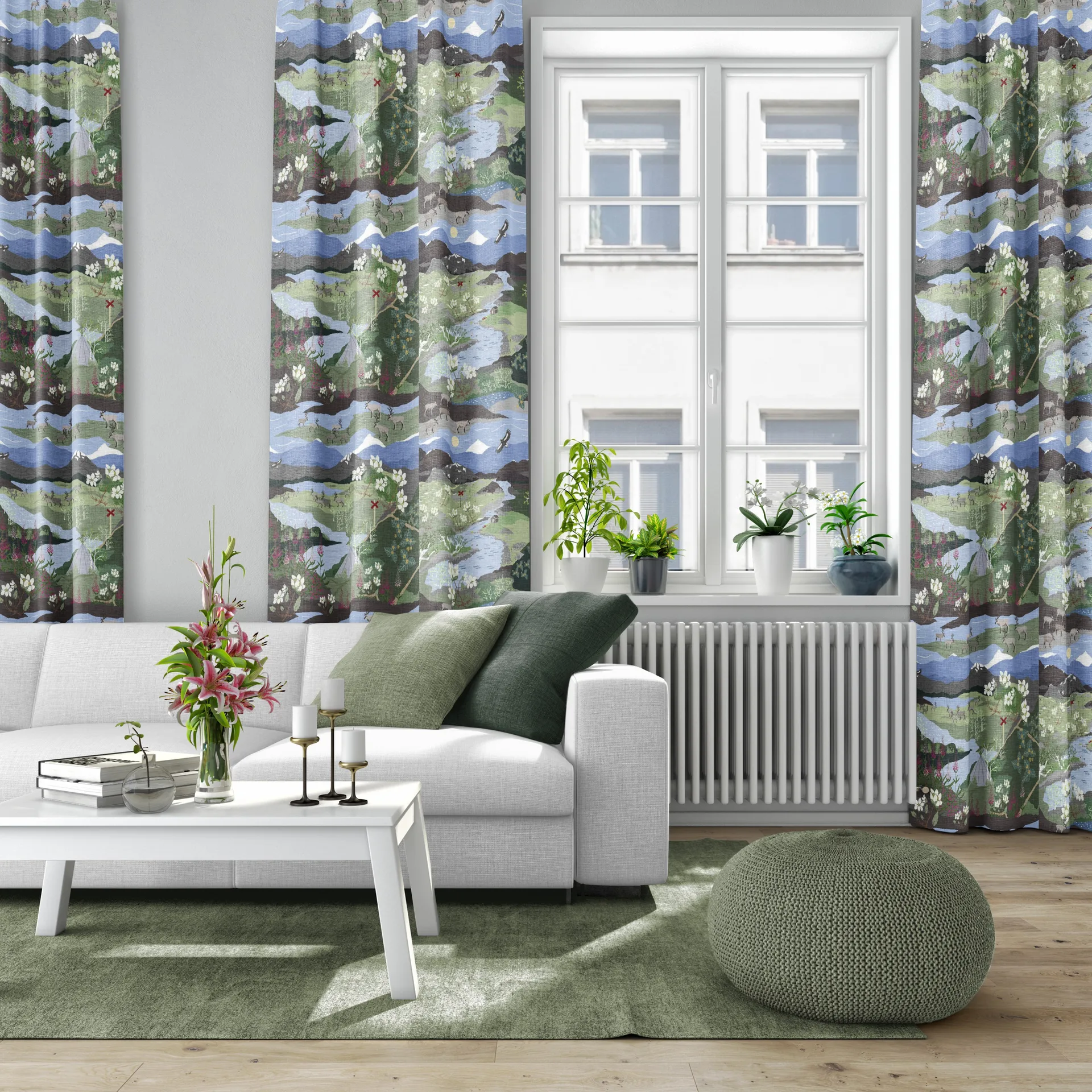 Fjällvandring stoff, Blå-grønn Arvidssons Textil