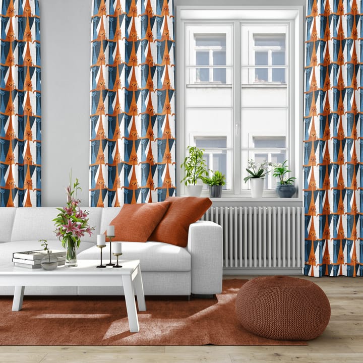 Kitty stoff - Blå-oransje - Arvidssons Textil