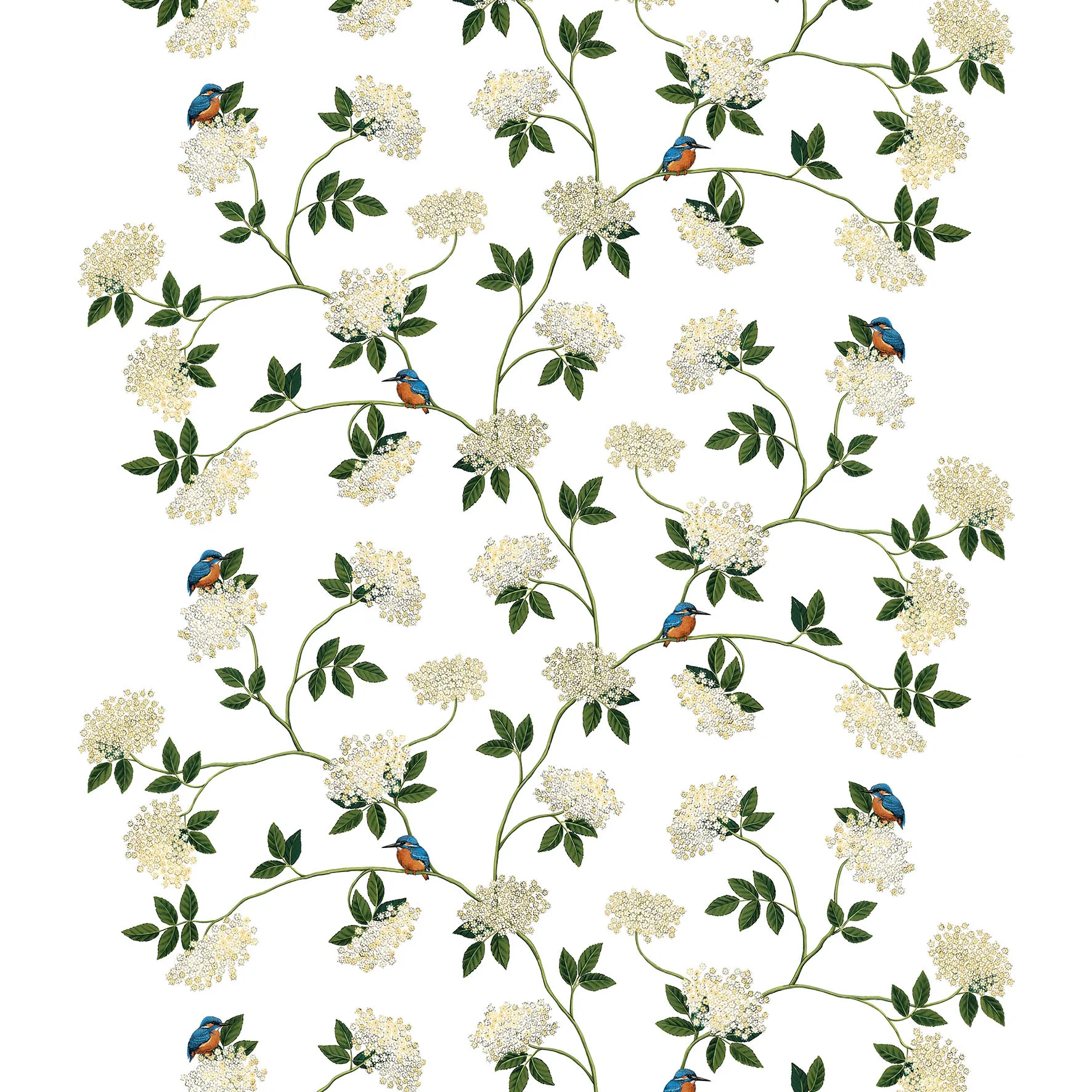 Kungsfiskaren stoff, hvit Arvidssons Textil