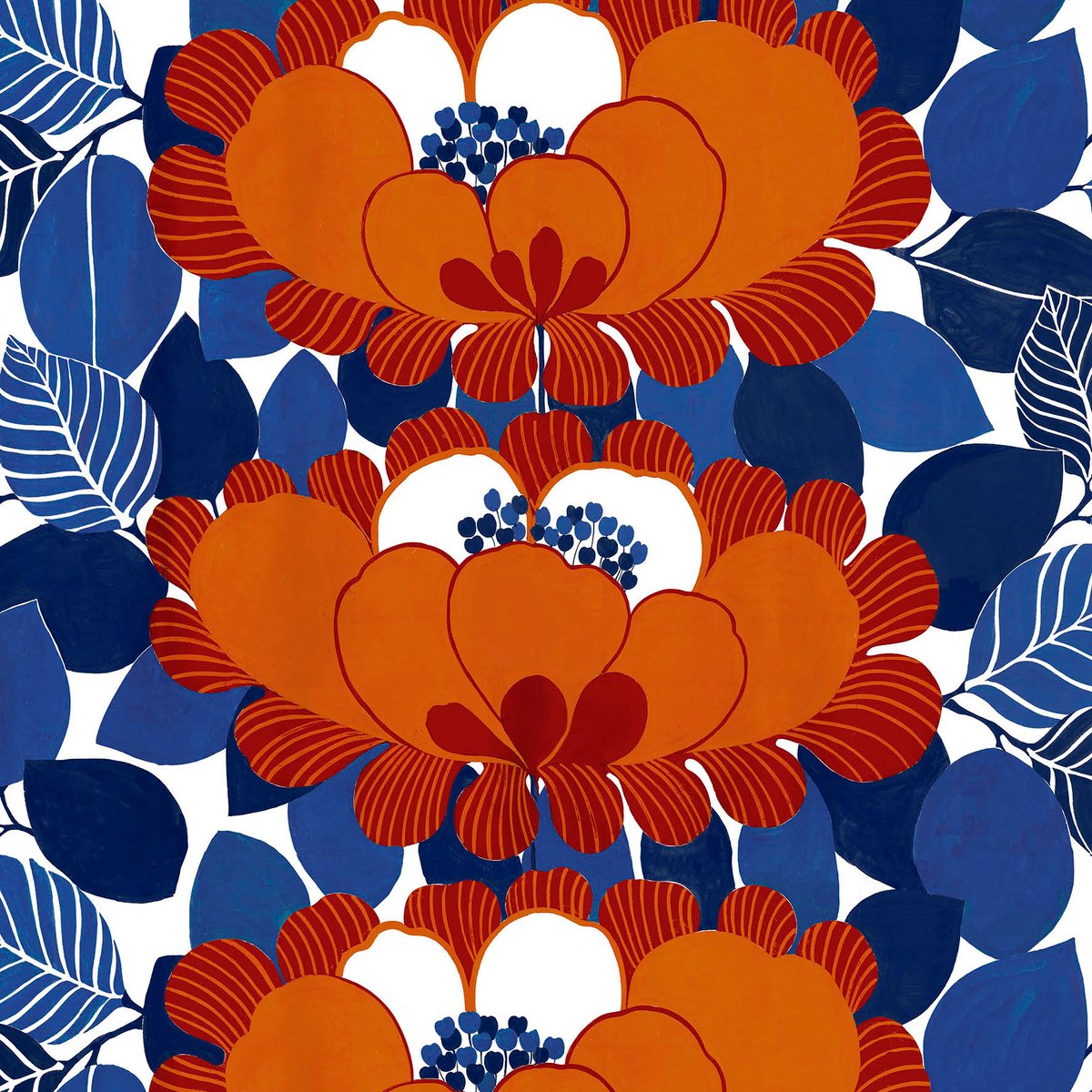 Bilde av Arvidssons Textil Leia stoff Rustrød-blå