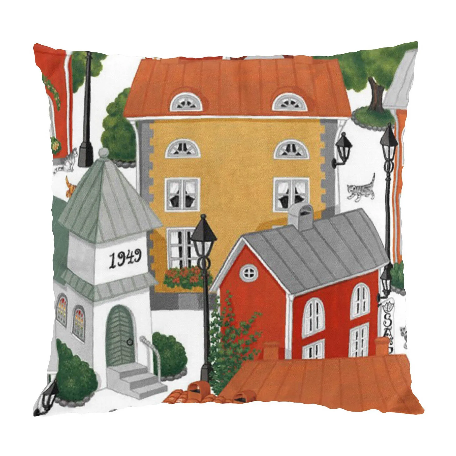 Lyckeby blommar putetrekk, Rød-oransje Arvidssons Textil
