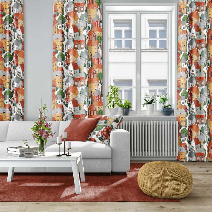 Lyckeby blomster tekstil - Rød-oransje - Arvidssons Textil