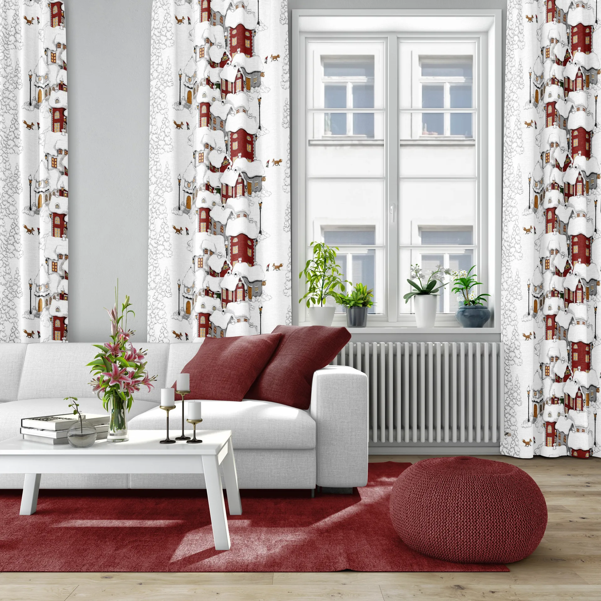 Mikkel tekstil, Offwhite-grå-rød Arvidssons Textil
