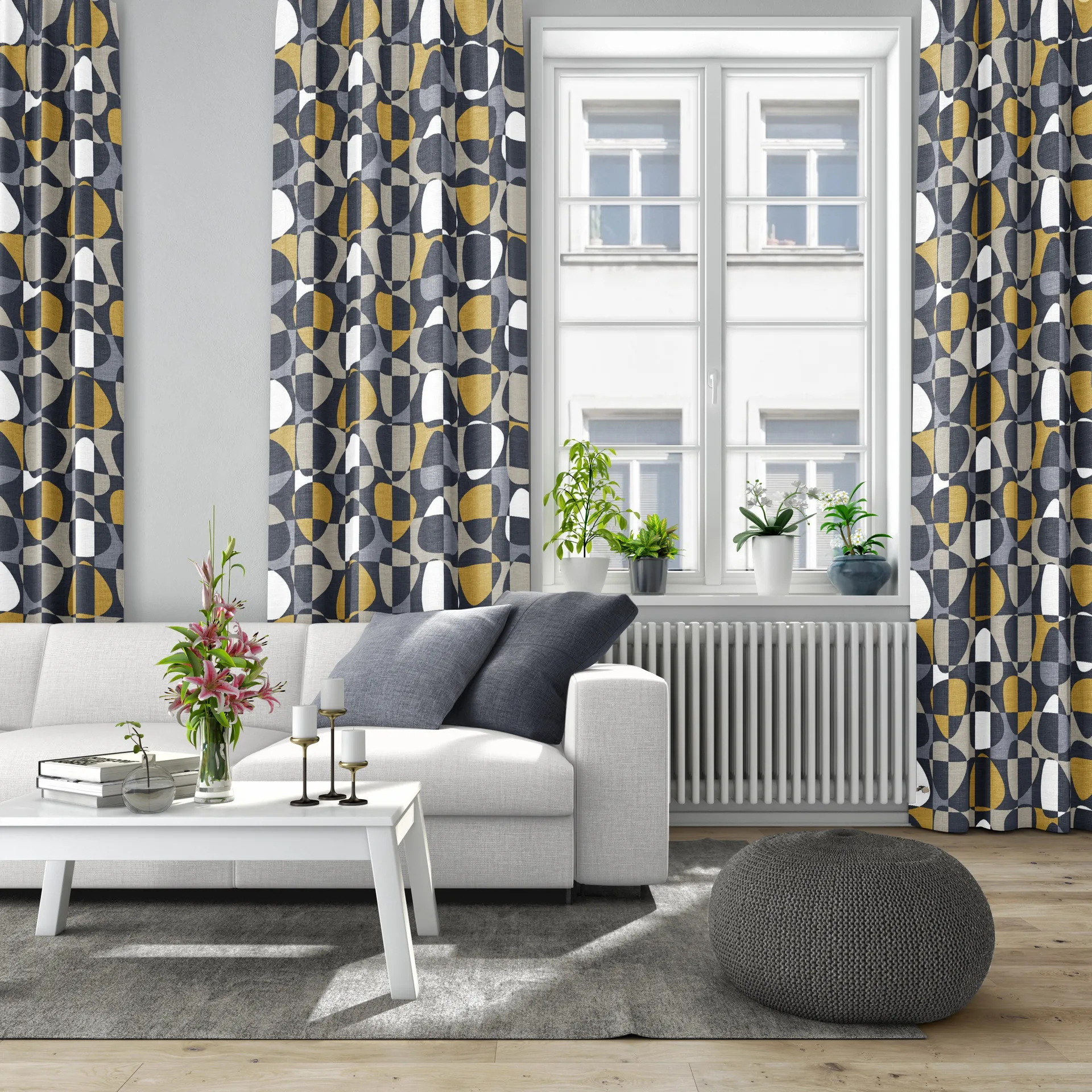 Mosaik stoff, Mørkegrå Arvidssons Textil