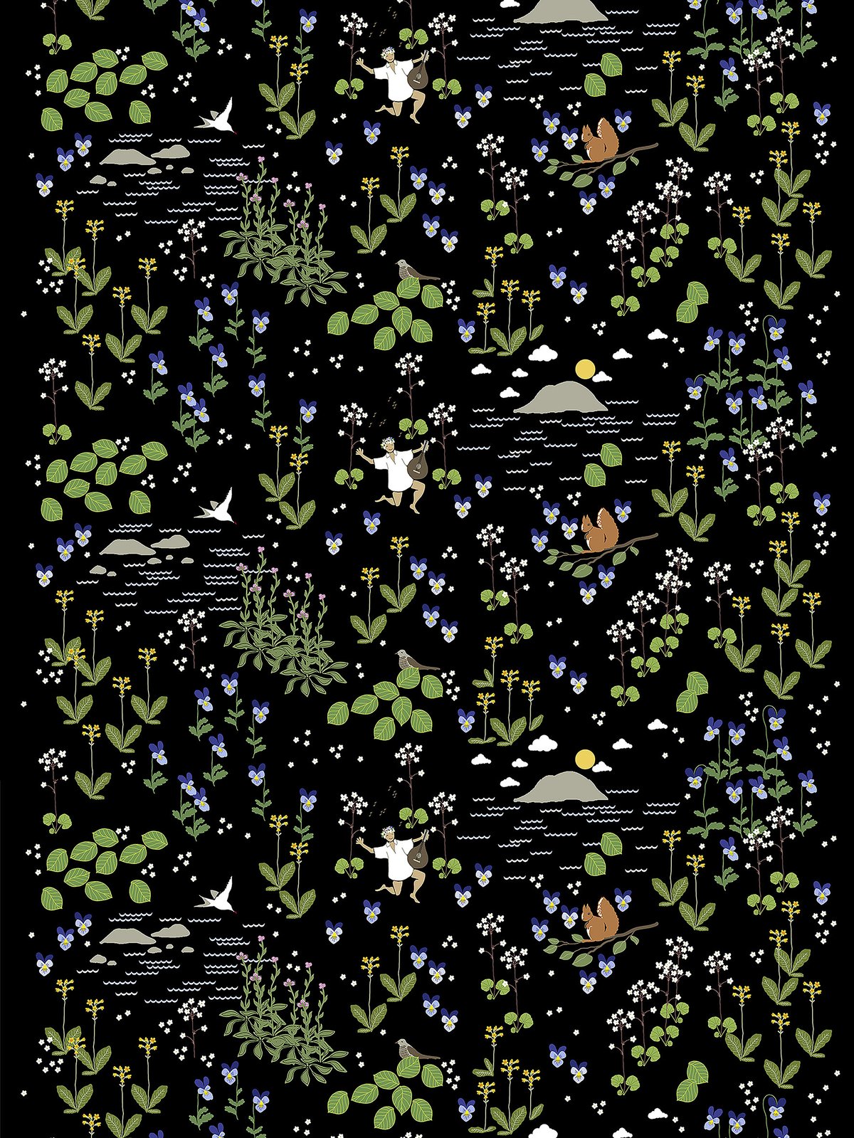 Bilde av Arvidssons Textil Rönnerdahl stoff Svart-grønn