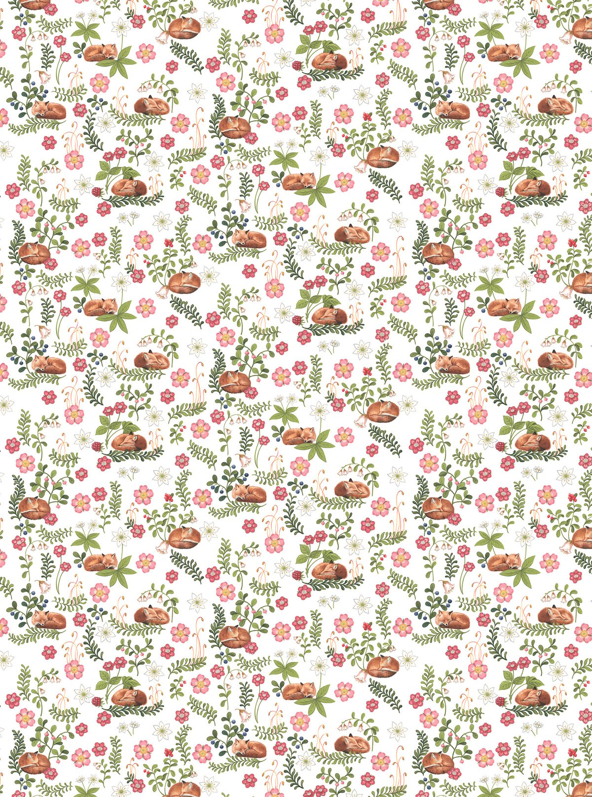 Bilde av Arvidssons Textil Sova räv stoff Grønn-rosa